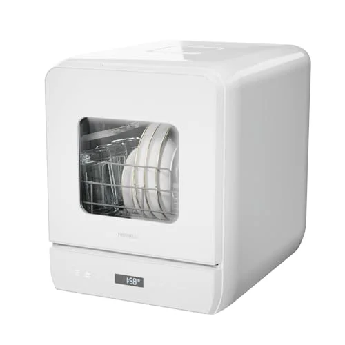 Hermitlux Tischgeschirrspüler, Mini Geschirrspüler mit und ohne wasseranschluss verwendbar, 43 cm breit, Platz für 4 Maßgedecke, Camping nutzbar, 175 kWh/Jahr, weiße