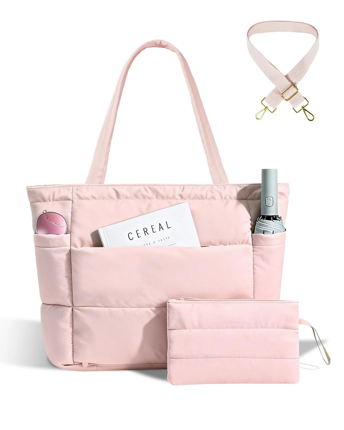 Moyad Puffer Tote Bag Damen Daunentasche Handtasche mit Schultergurt Leichte Umhängetasche für Arbeit Reise Shopping Uni