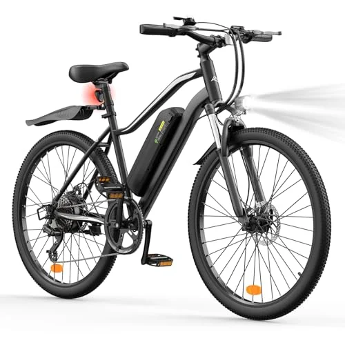 Finbike E Bike 26 Zoll, Elektrofahrrad 36V 10.4/15Ah Tauschbar Akku, 60-100KM Schnelllade EBike mit 7Gänge & Doppelscheibenbremse, E Mountainbike für Stadt,Durft, Alltagsmobilität