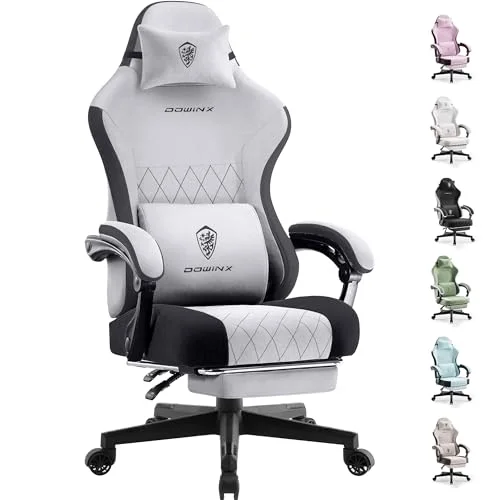 Dowinx Gaming Stuhl Stoff mit Taschenfederkern, Ergonomischer Schreibtischstuhl mit Fußstütze, Flachem Sitz ohne Seitenflügel, Atmungsaktivem Stoff Gaming Chair für Erwachsene, bis 150 kg