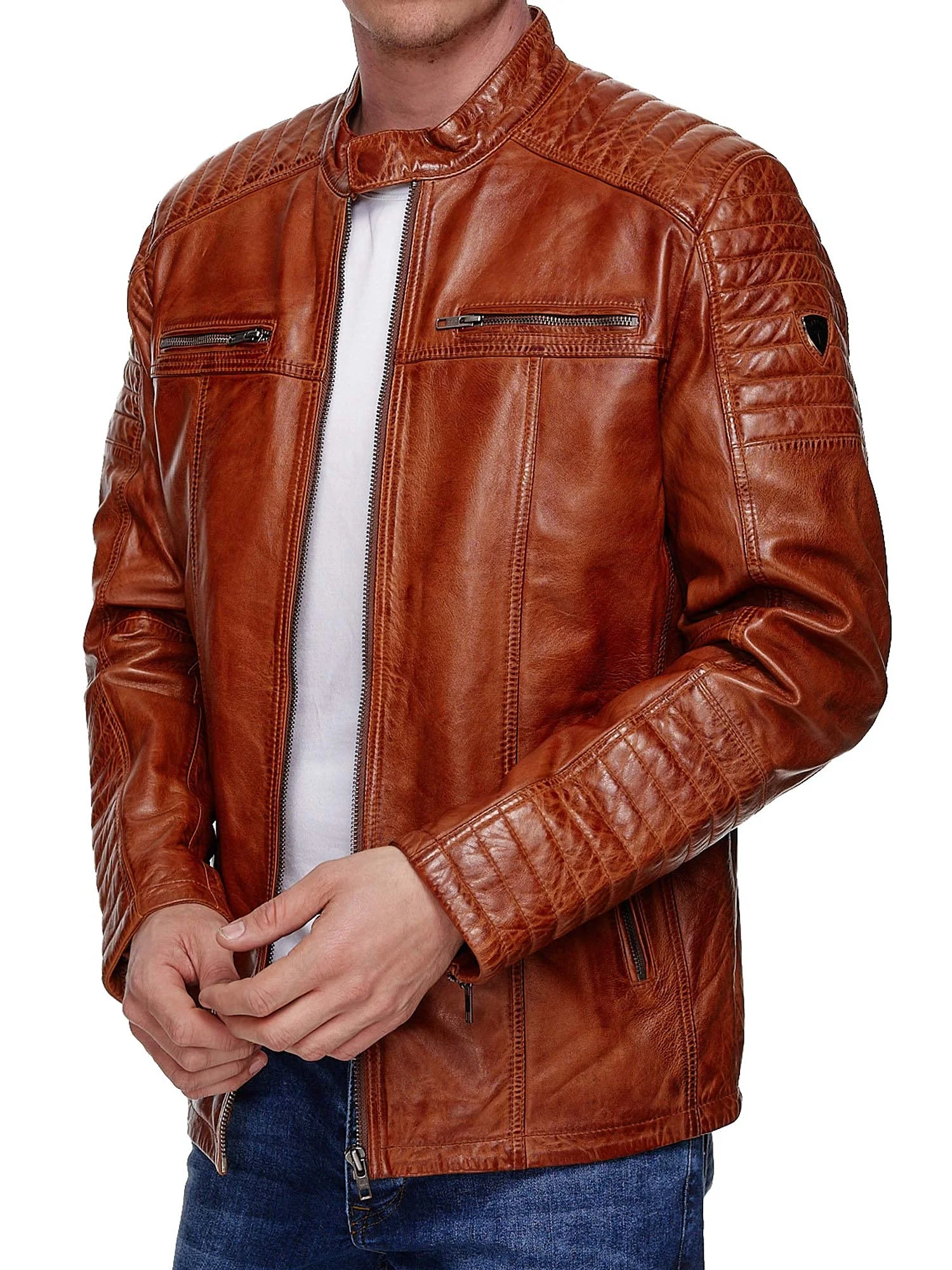 Tazzio Herren Jacke Lederjacke Echtleder Leder Biker Übergangsjacke 19709