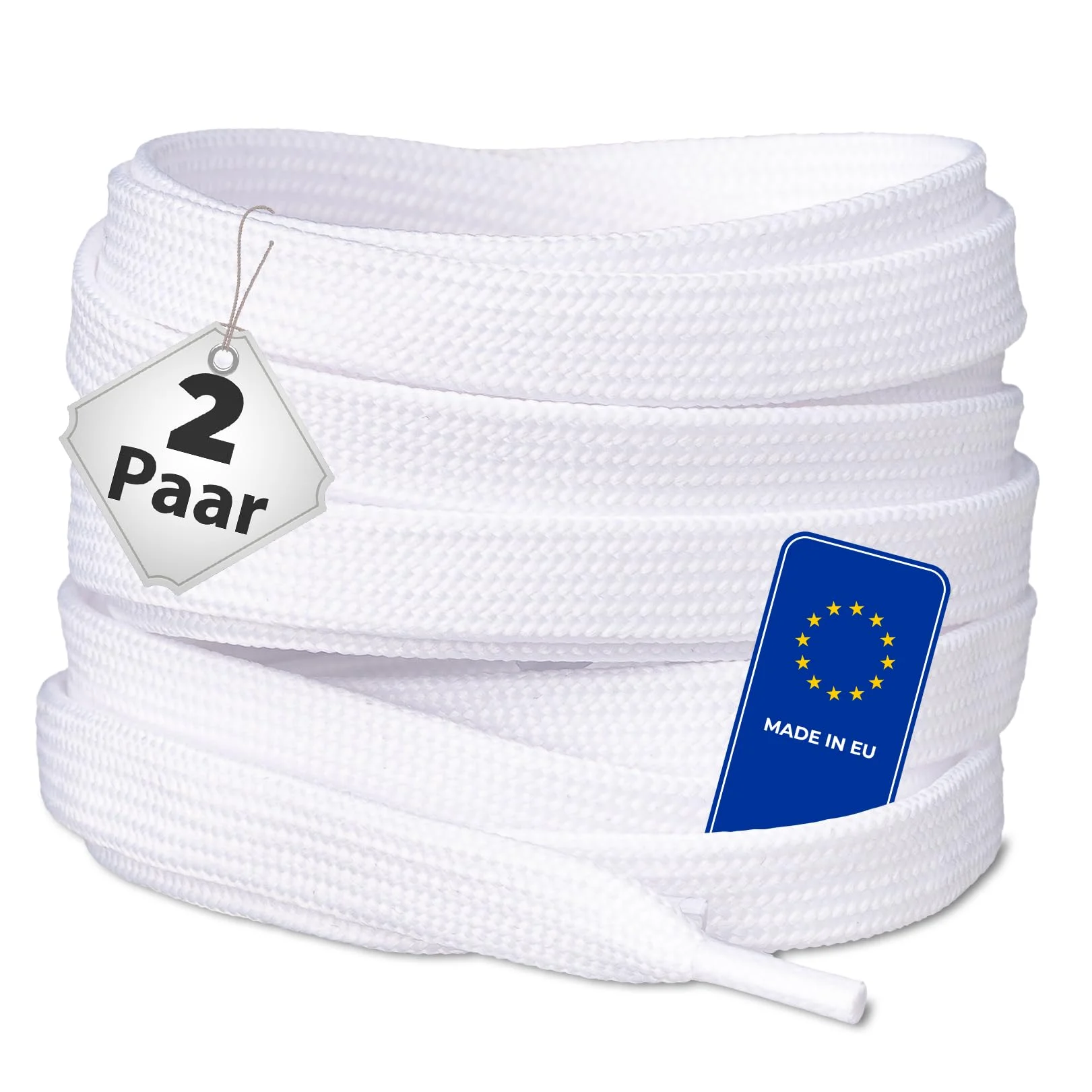 Schnürfuchs 2 Paar Flache Premium Schnürsenkel, Polyester, 8mm Breit, Reißfeste Ersatz Schuhbänder für Sneaker, Turnschuhe, Sportschuhe, Freizeitschuhe, Made in Spain