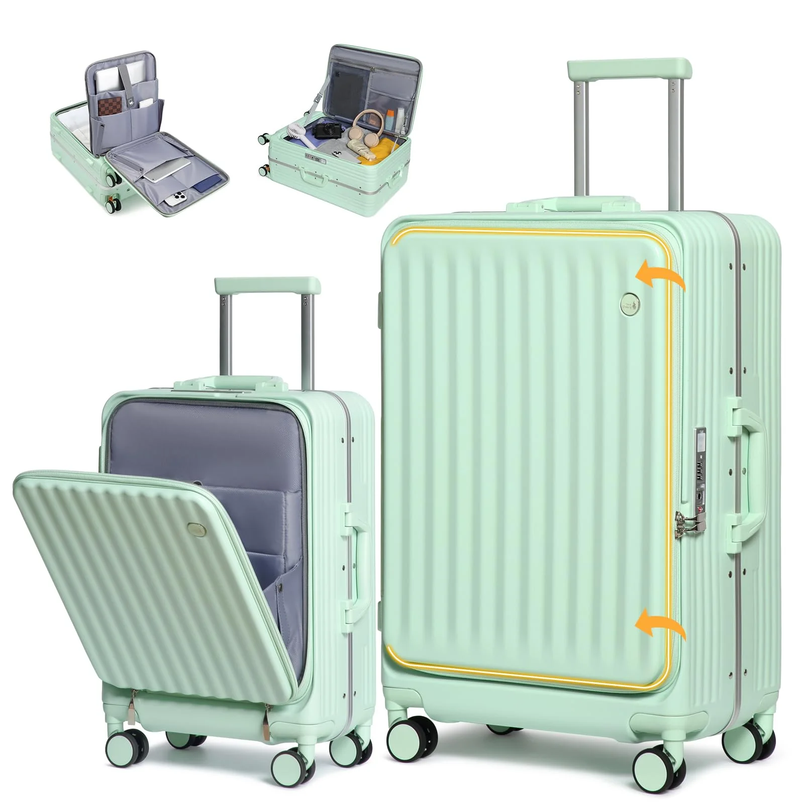 Sea choice Hartschalen Kofferset 2 Teilig Trolley Koffer Gepäck Leicht Reisekoffer PC Rollkoffer 4 Rollen mit TSA Schloss und Getränkehalter 55/78cm
