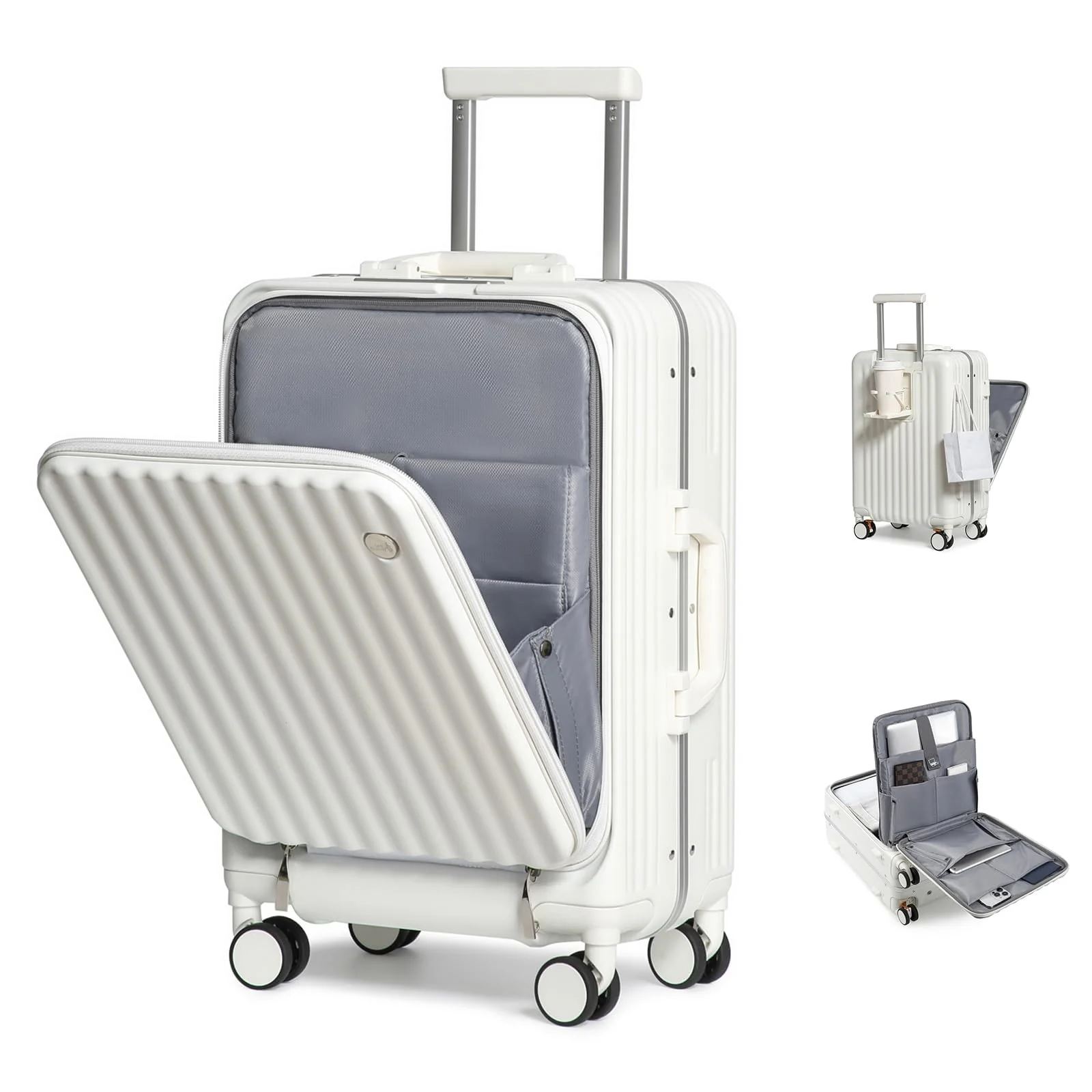 Sea choice Handgepäck Koffer Hartschalen-Reisekoffer aus PC mit Front Laptopfach Rollkoffer USB-Anschluss mit 8 Spinner Rädern TSA Schloss und Getränkehalter