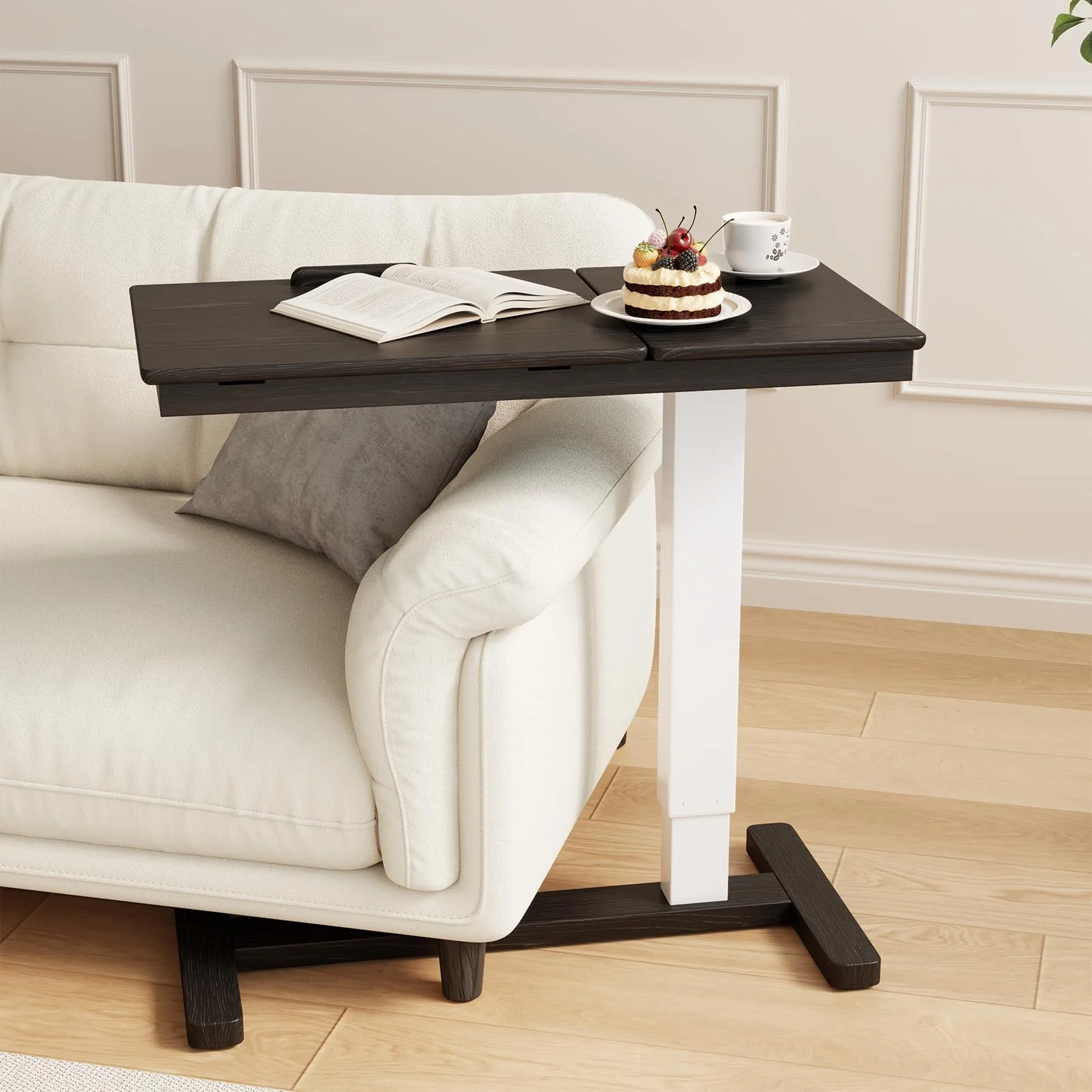 YQJJGL Massivholz-Beistelltisch mit Rollen, mobiler Stehtisch, 80 × 40 cm große Tischplatte, verstellbare Höhe (70-110cm), geeignet für Bett und Sofa, Schwarz