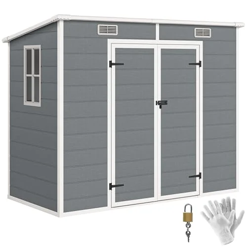 Outsunny Gerätehaus 2,54m² wasserdicht Gartenhaus mit Boden Pultdach 238x125x183/165 cm Geräteschuppen mit abschließbarer Tür Fenster Fahrradgarage Aluminium Gartenschrank für Garten Hinterhof Grau