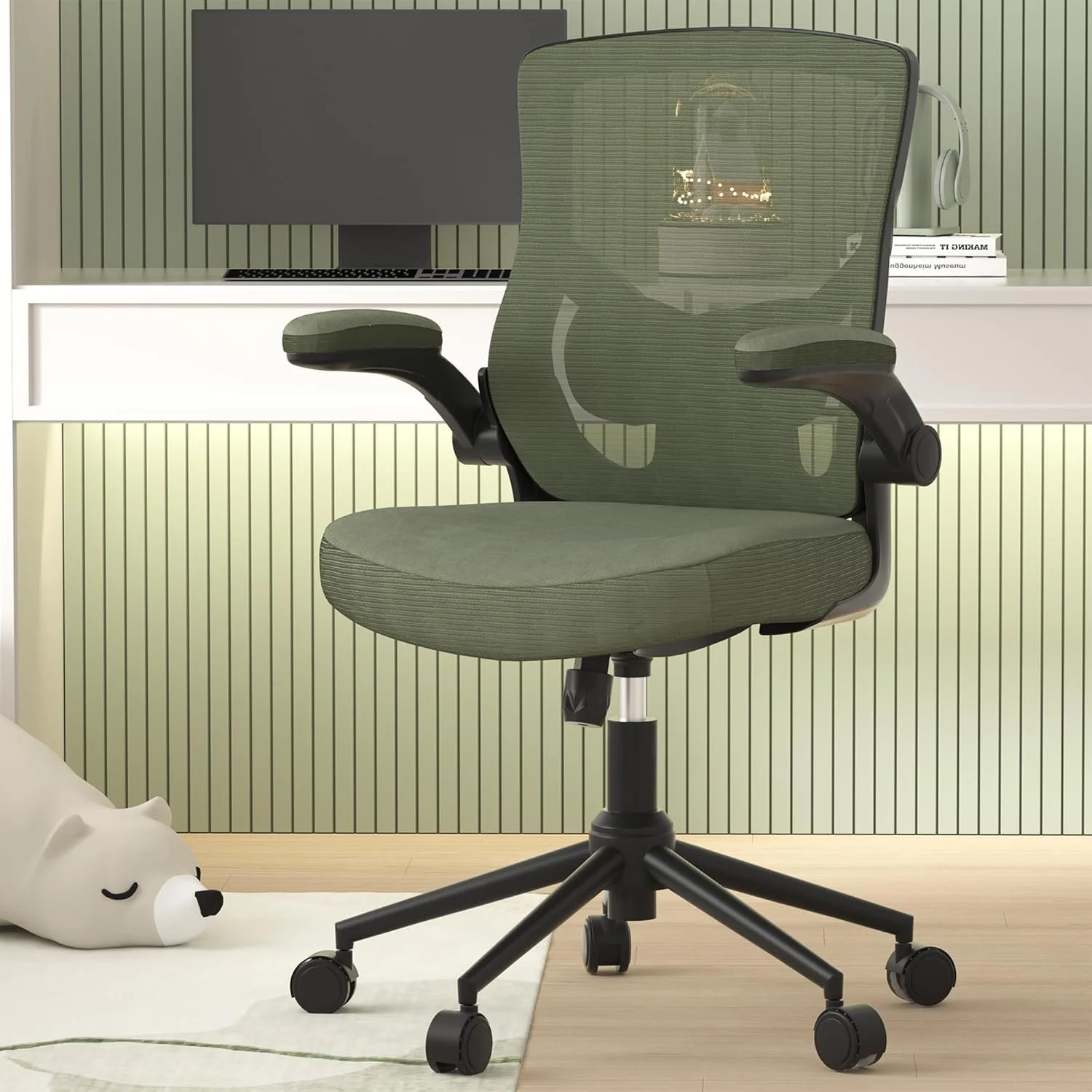 CYKOV Bürostuhl Ergonomisch, PC Stuhl mit Klappbaren Armlehnen & Lendenwirbelstütze, Schreibtisch Stuhl mit Hoher Rückenlehne, Ergonomischer Gaming Stuhl für für Homeoffice