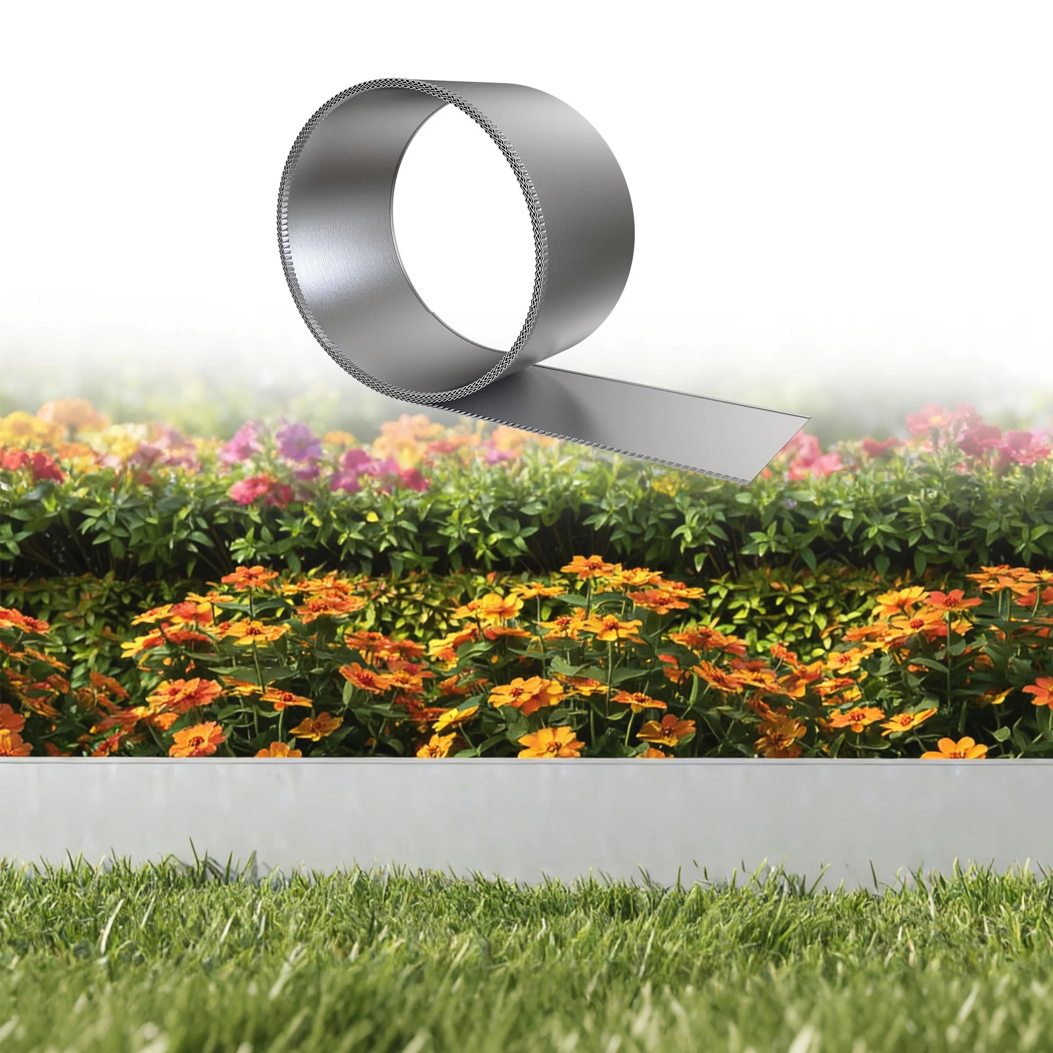 UISEBRT 15M Rasenkanten Metall verzinkt, 15cm hoch – Flexible Beeteinfassung, Mähkante oder Baumring, mit Zahnung & Falz, Ideal für Gartenbegrenzungen, Langlebig und Einfach zu Montieren,Silber