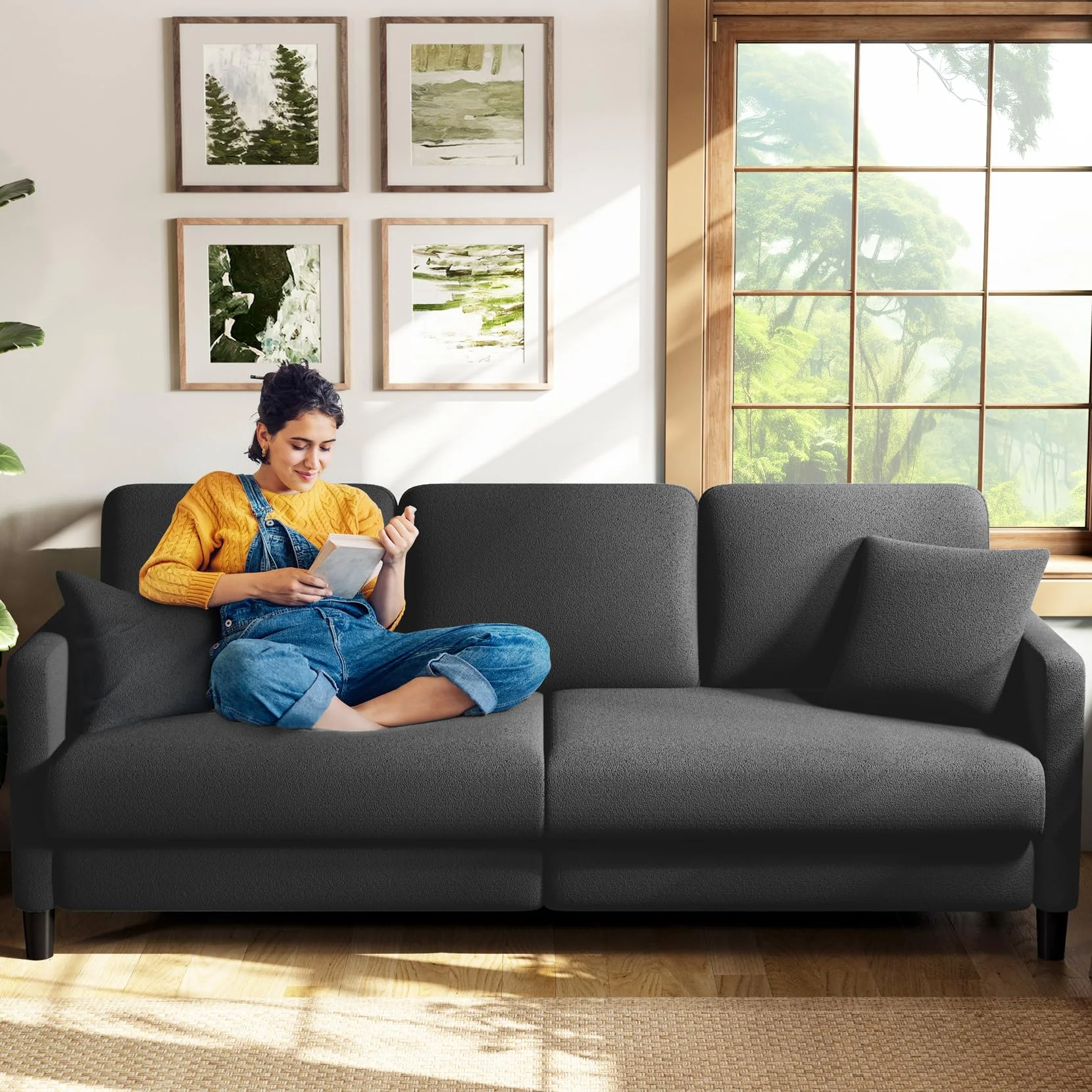 Welzona Sofa Couch 2 Sitzer, Kleines Sofa Couch für Schlafzimmer, Gemütliches Mini Sofa, Werkzeugfreies Aufstellen von 2 Sitzer Sofa für Wohnzimmer, Mini Couch aus Vollholz für kleine Räume