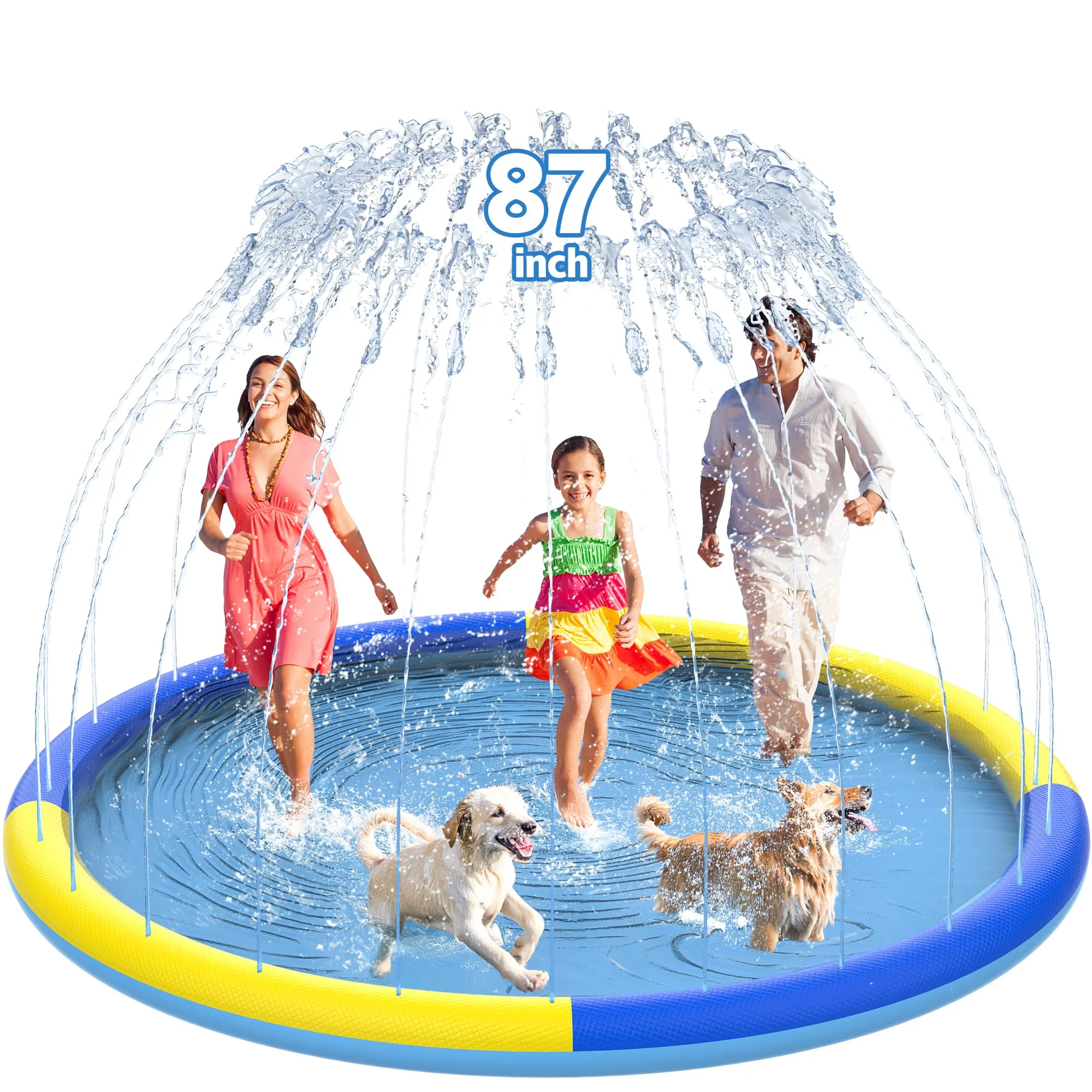 CACSPS 221 cm rutschfestes Spritzpad für Kinder und Hunde, Dicker Sprinkler-Pool, Sommer, Outdoor-Wasserspielzeug, extra großes Planschbecken für Kinder, Jungen und Mädchen oder Haustierhund