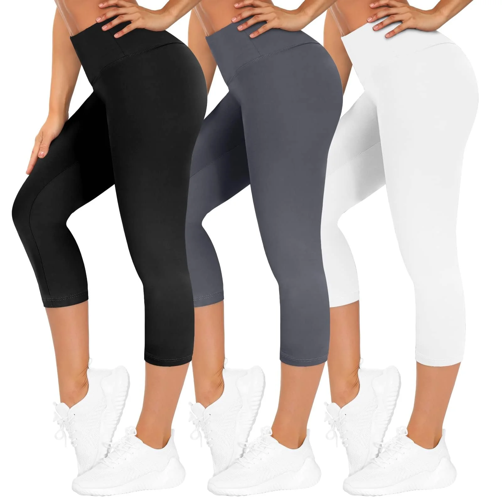 TNNZEET 3er Pack Capri Leggings Damen 3/4 für Sport, 7/8 Leggins High Waist Hose Sporthose für Gym Yoga
