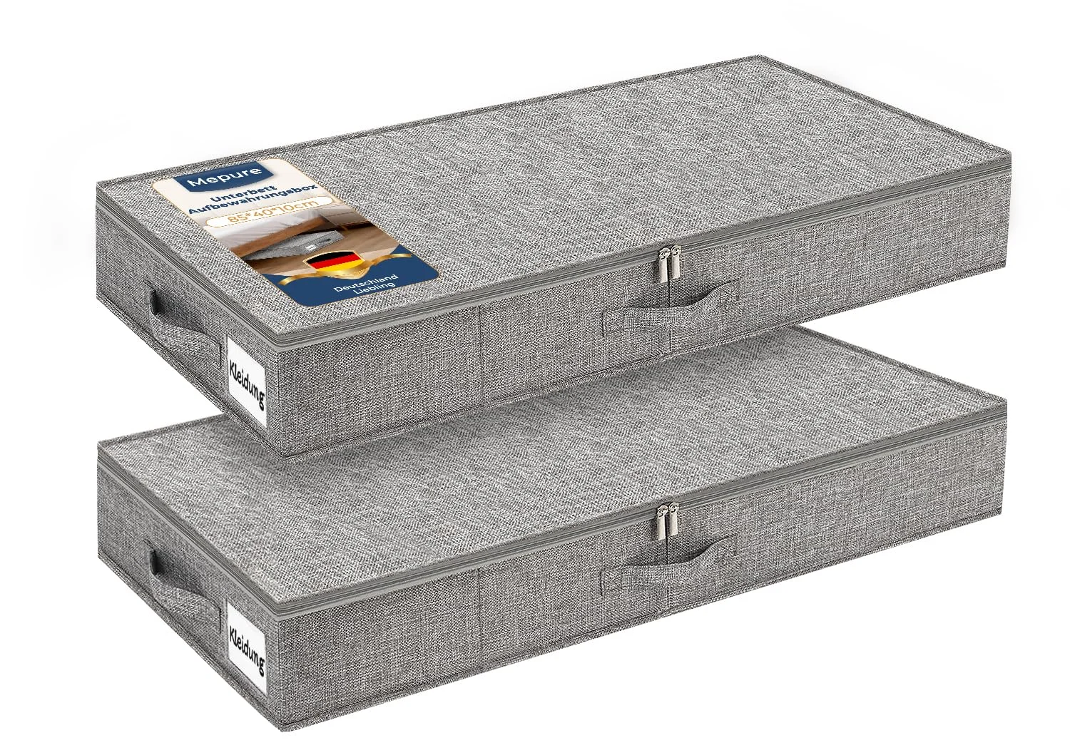mepure Unterbett Aufbewahrungsbox 85×40×10 cm, 10cm hoch formstabile Unterbettbox mit Deckel und 3 Griffen, faltbare Unterbettkommode, Staubdichte Kleideraufbewahrung für Bettkasten und unter dem Bett