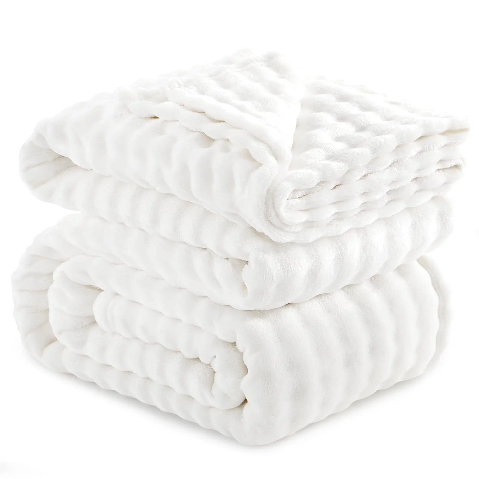 RUIKASI Bubble Decke Kuscheldecke Flauschig Weiß - 220x240cm XXL Sofadecke & Couchdecke aus Plüsch, Warme Fleece für Wohnzimmer Deko Blanket, Dicke Wohndecke