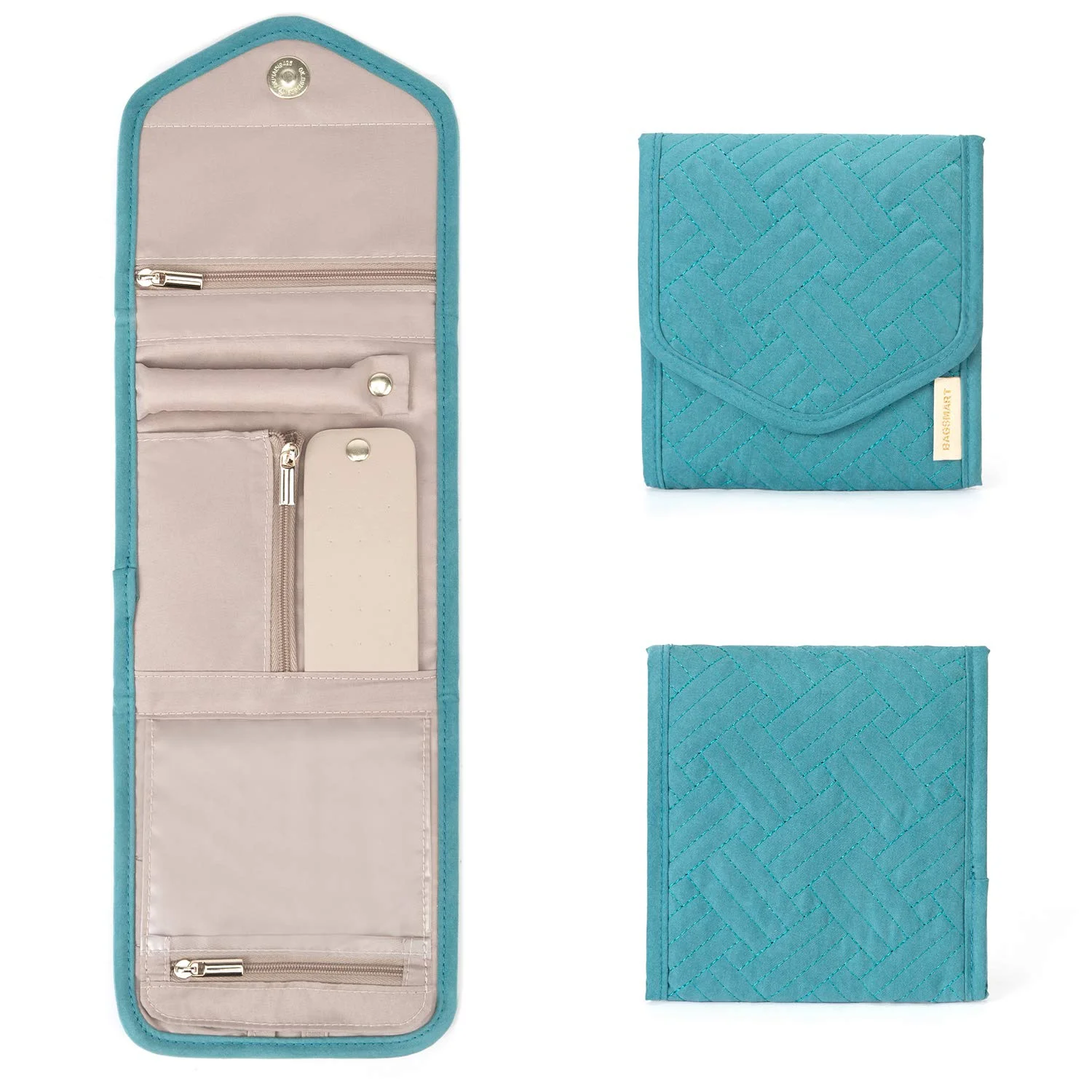 bagsmart Schmuck Organizer Tasche für Reise Schmuckaufbewahrung Reisezubehör für Ringe, Ohrringe, Halsketten, Uhren (mini-Grün)