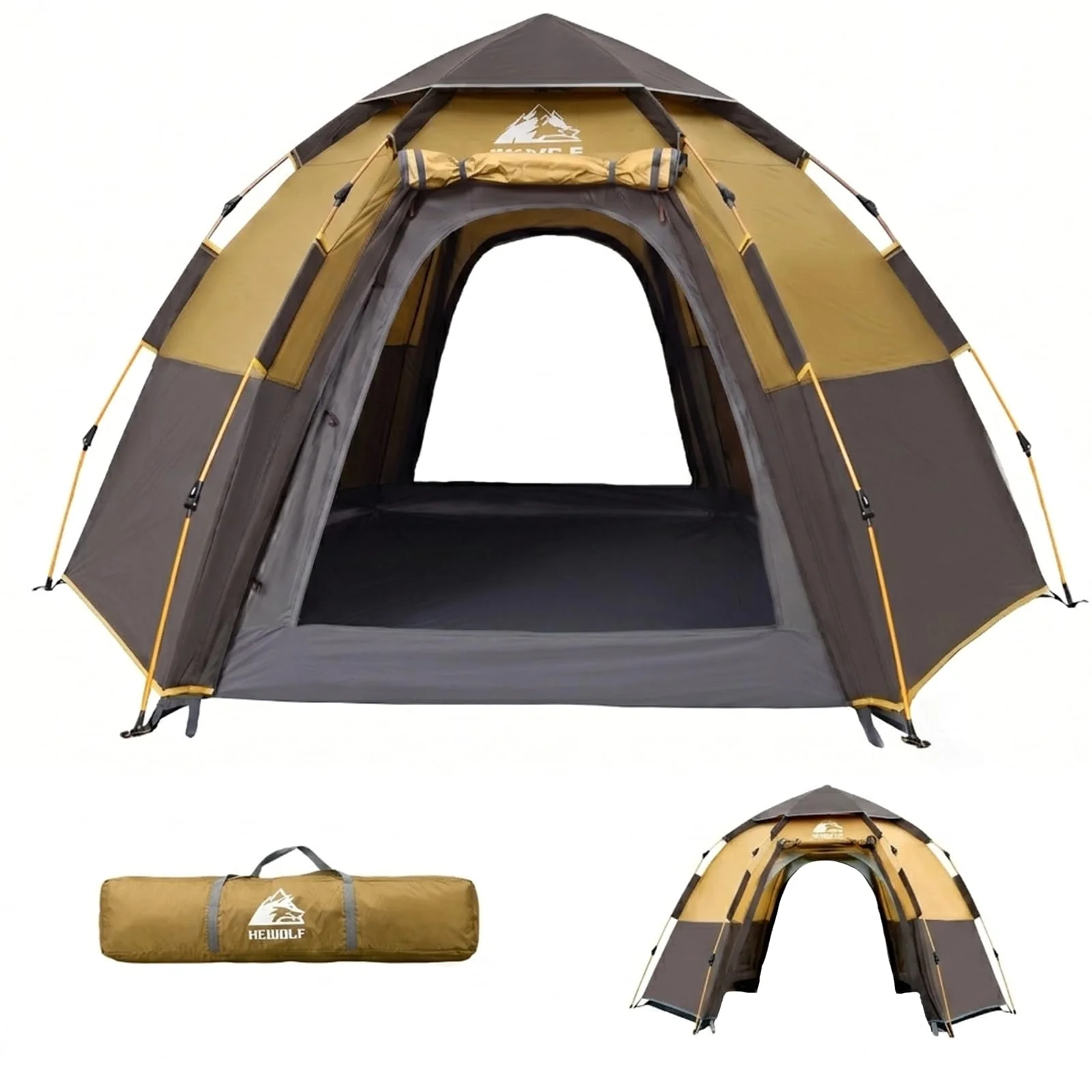 Hewolf Camping Zelt - Zelt 2/3/4 Personen Wasserdicht mit Vorzelt Familienzelt Einfache Einrichtung Campingzelt Biwakzelt Tent, 2-4 Mann Sechseckigeszelt Pop Up Wurfzelt