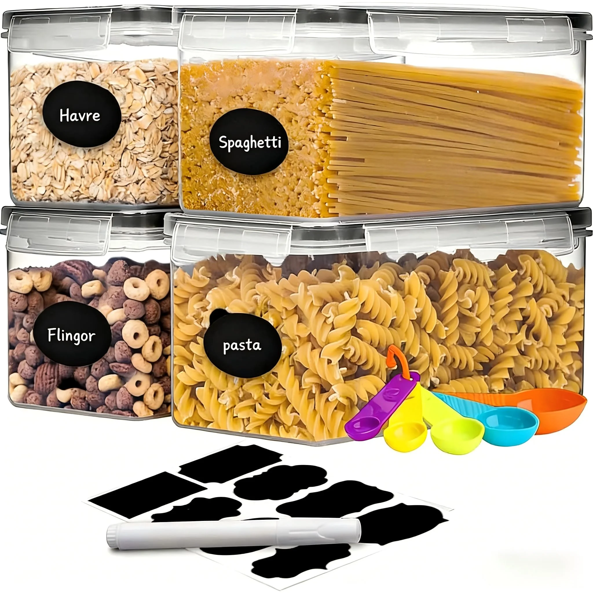 stusgo 4PCS 3.2L luftdicht Lebensmittel Lagerung Container mit Deckel, Kunststoff Pasta Jar für Pasta Lagerung, BPA-frei luftdicht Küche Lagerung Organizer