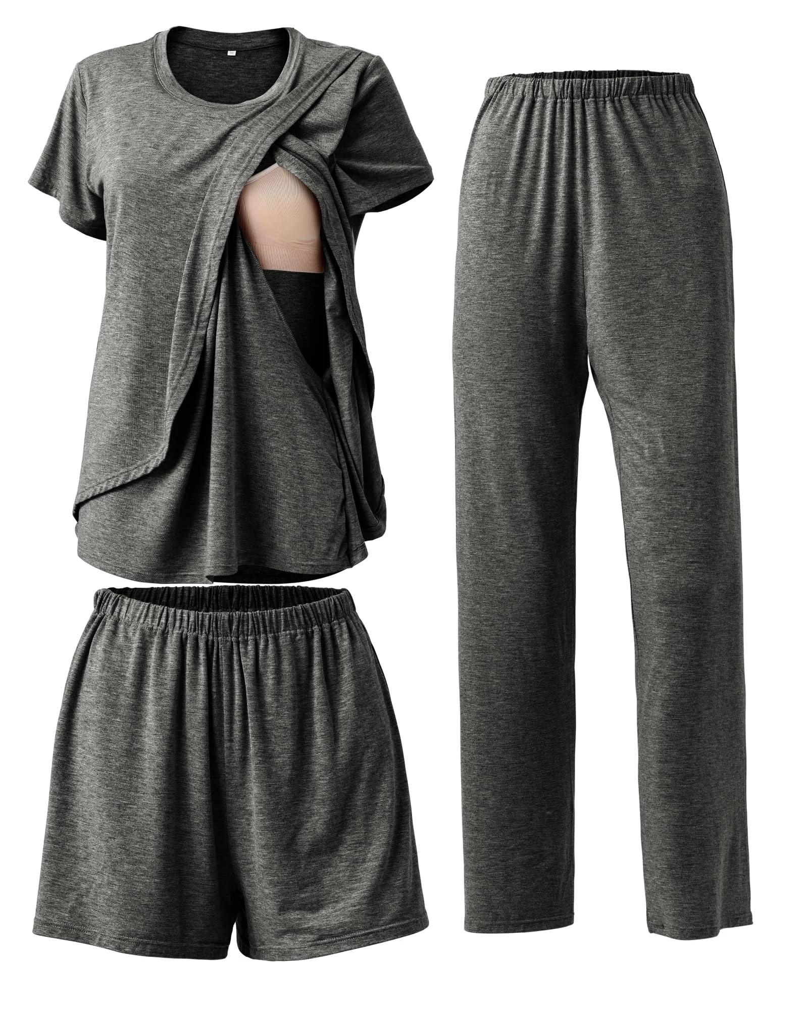SUNNYBUY 3-teiliges Still-Pyjama-Set für die Zeit nach der Geburt, lässig, weich, Umstands-Pyjama, Nachtwäsche, Loungewear, Kleidungsschicht