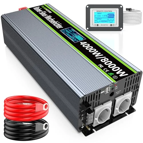 FLAMEZUM 1000W/2000W Wechselrichter 12V auf 230V Reiner Sinus Spannungswandler Pure Sine Wave Inverter mit 1 EU Steckdose und 2 USB-Ports (3.4A) für Auto, Wohnmobil, Camping
