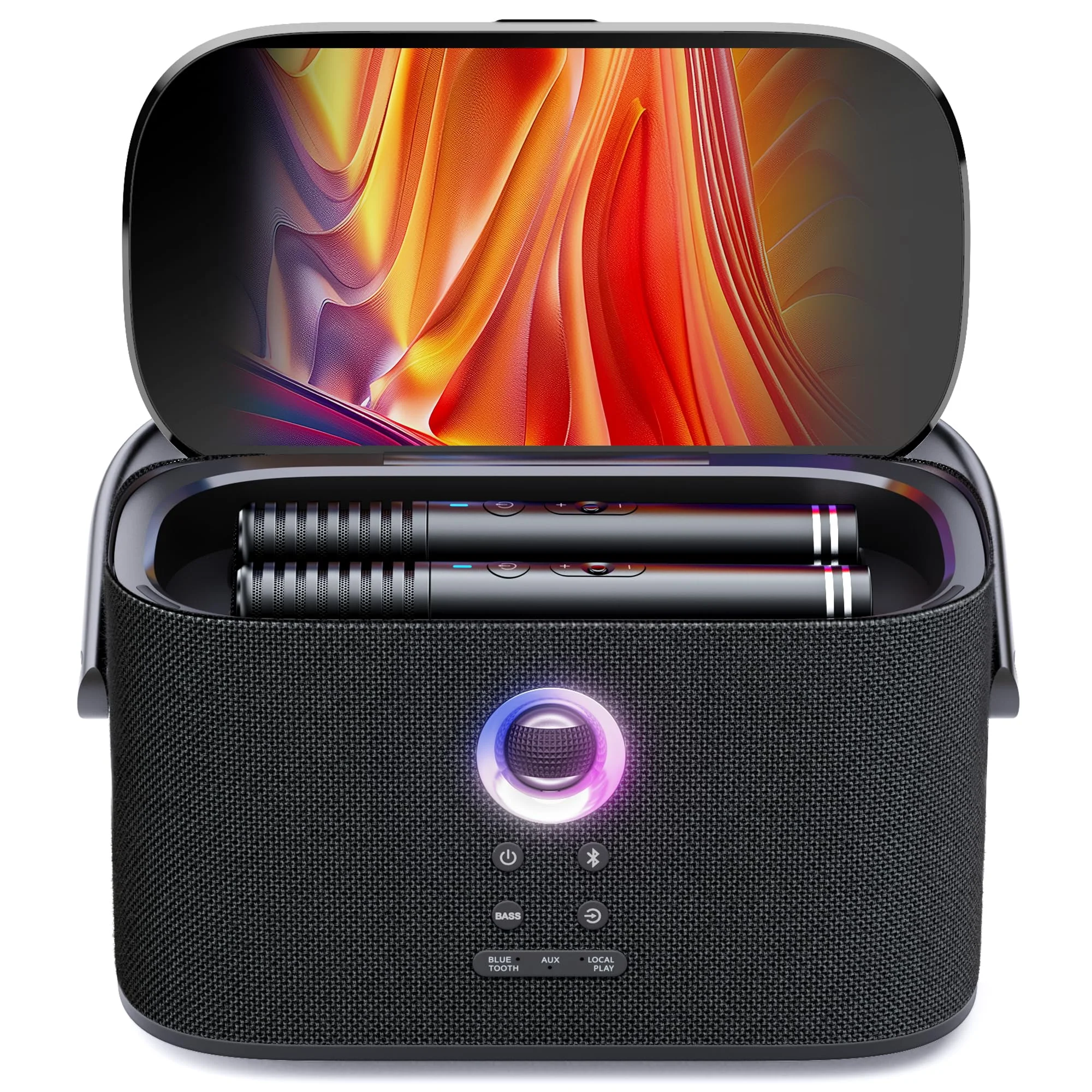 Ikarao Karaoke-Maschine - Komplettsystem mit Textanzeige, 2 Mikrofonen, 140W, Bluetooth, HDMI-Anschluss, selbstaufladend, für Karafun-App, ideal für Home-Party & Fernseher （Shell S2）