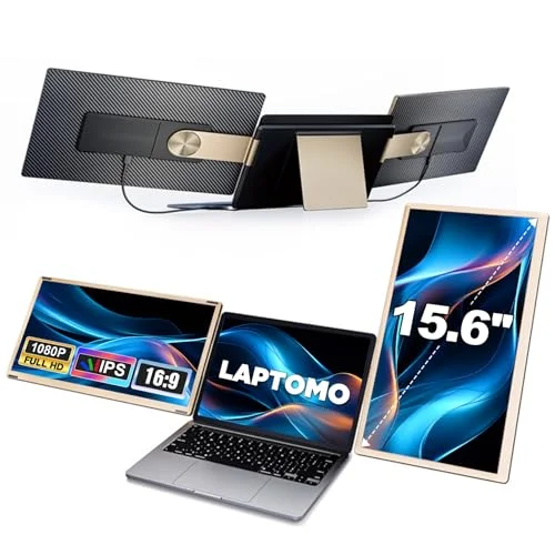 15.6" Laptop Screen Extender, 1080P FHD Portable Monitor Laptop with 235° Rotation, Triple Screen Laptop Monitor Extension with USB HDMI, Plug & Play for Windows, Mac, Chrome