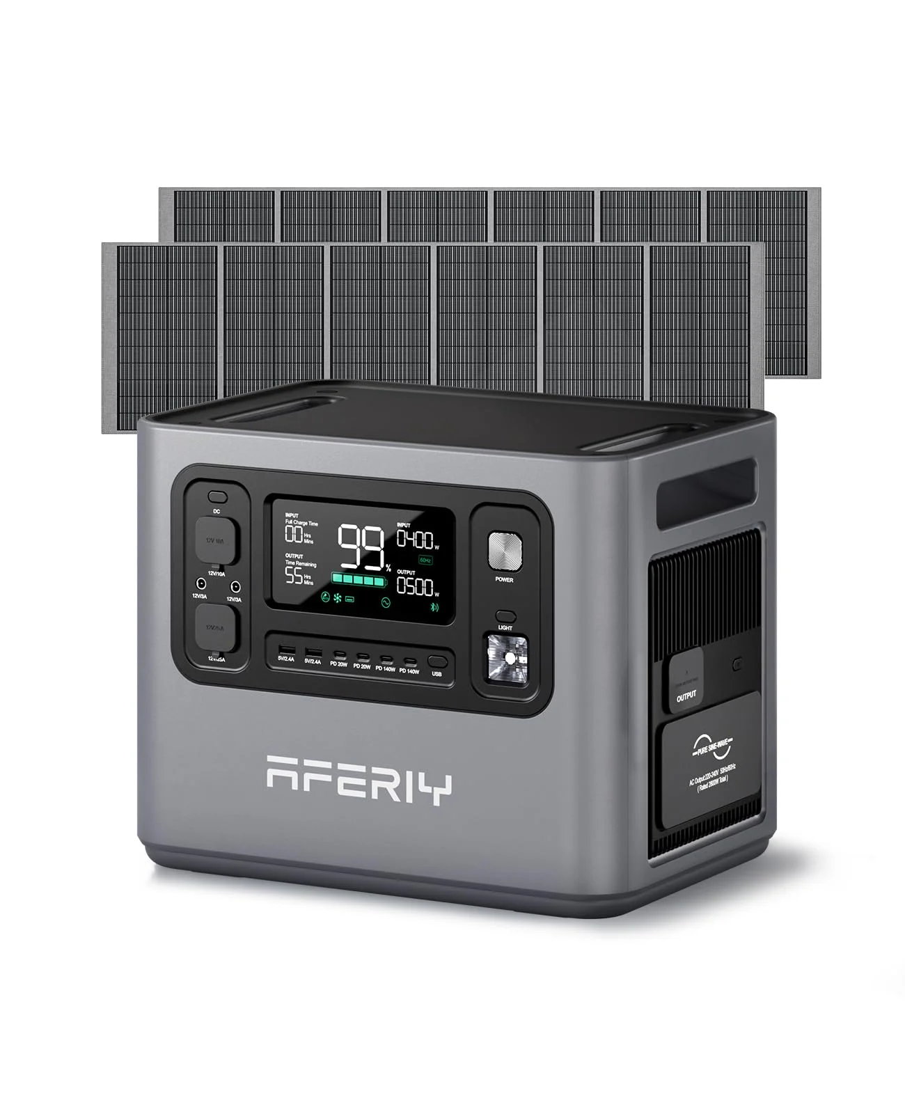 AFERIY Solar Generator 2800W mit 400W 2 Solarmodule, 2048Wh LiFePO4 In 1,5h Schnellladbar, 13 Ausgänge, Reine Sinuswelle 230V, USV, Erweiterbar Auf 4096Wh, Solar Generator Für Camping 2025 Neue