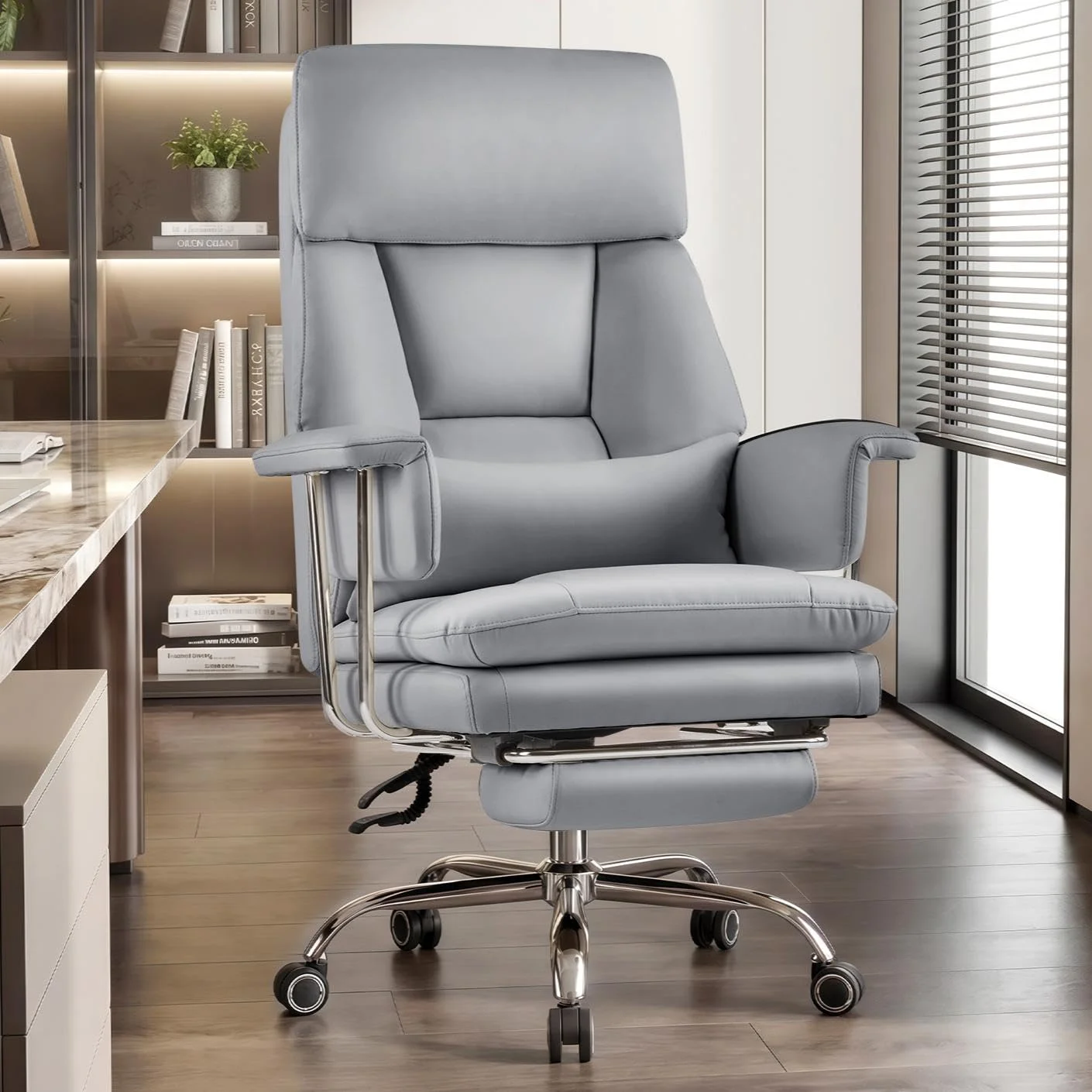 Ckaff Bürostuhl Ergonomisch, PU Leder Chefsessel