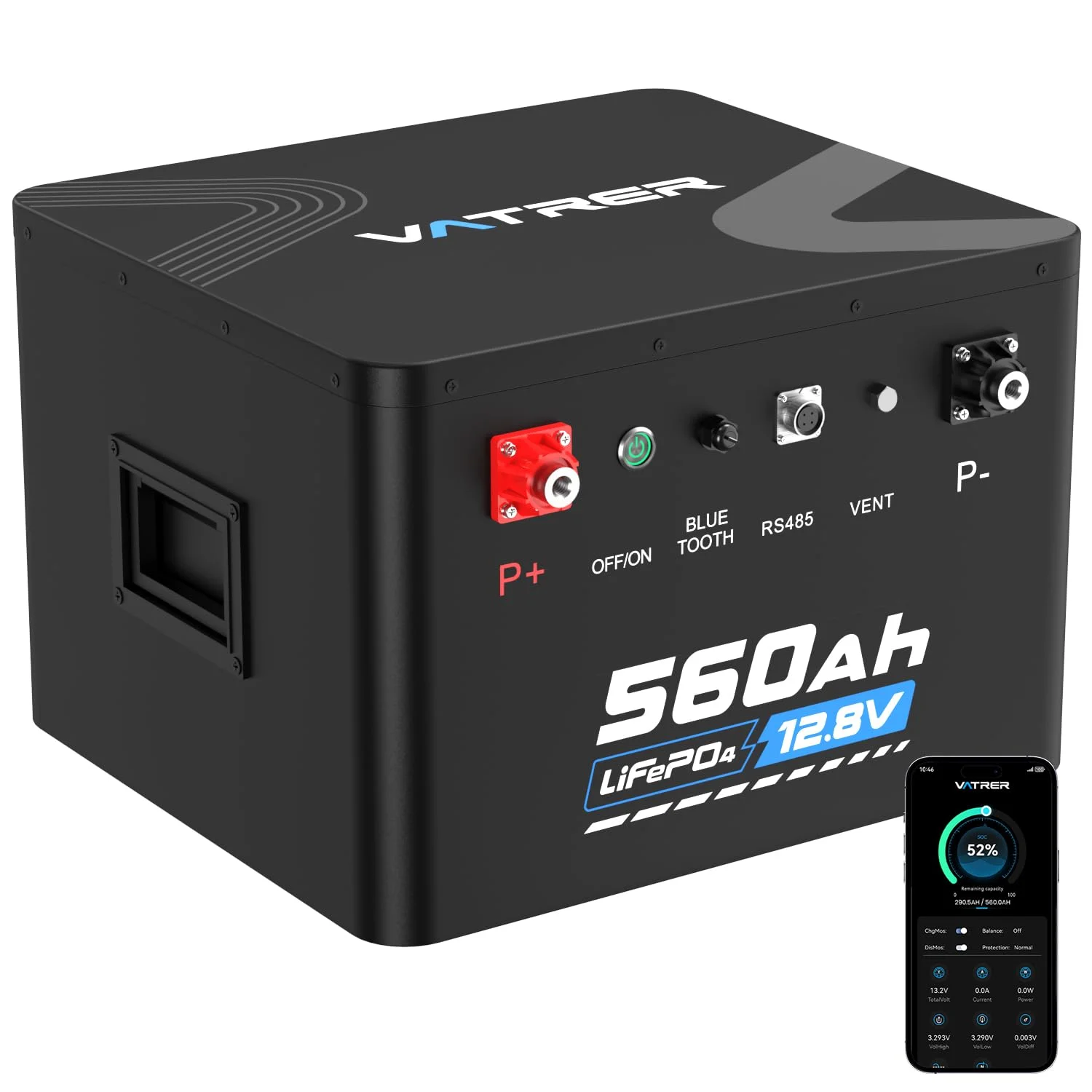 VATRER POWER 12V 560Ah Selbstaufheizende LiFePO4 RV- & Wohnmobil-Batterie, APP-Überwachung, integriertes 300A BMS, 7168 Wh nutzbare Energie, über 5000 Zyklen – Ideal für RV und Wohnmobil
