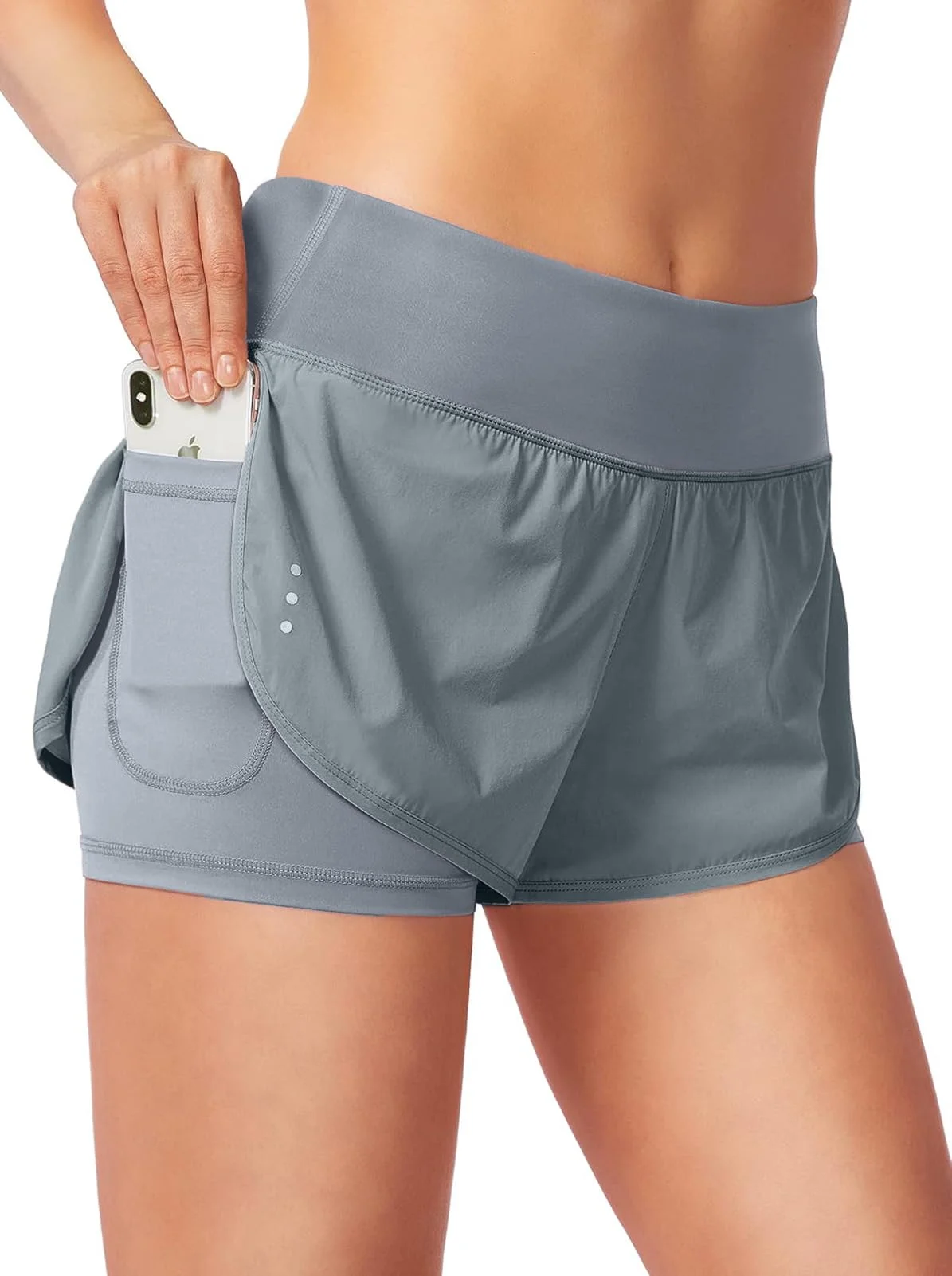Blooshow Sport Shorts Damen Sommer Sporthose Damen Kurz Hose 2 in 1 Laufshorts Schnelltrocknend Running Gym Training Fitness Yoga Jogging Shorts mit Taschen