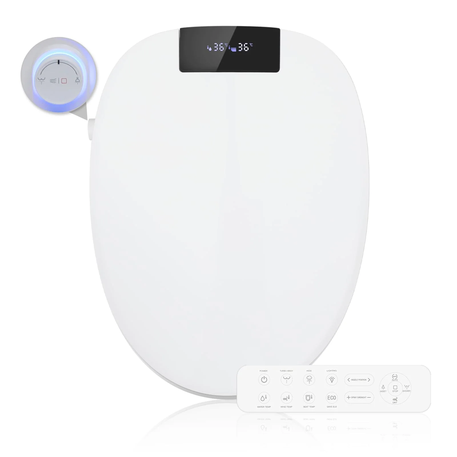 Kwanner Bidet Toilettensitz mit Beheizung, 2-in-1 Selbstreinigungsfunktion, 3-stufig verstellbarer Wasserdruck, Oszillationsfunktion, Einfache Montage für Standardtoiletten (Weiß Modern)