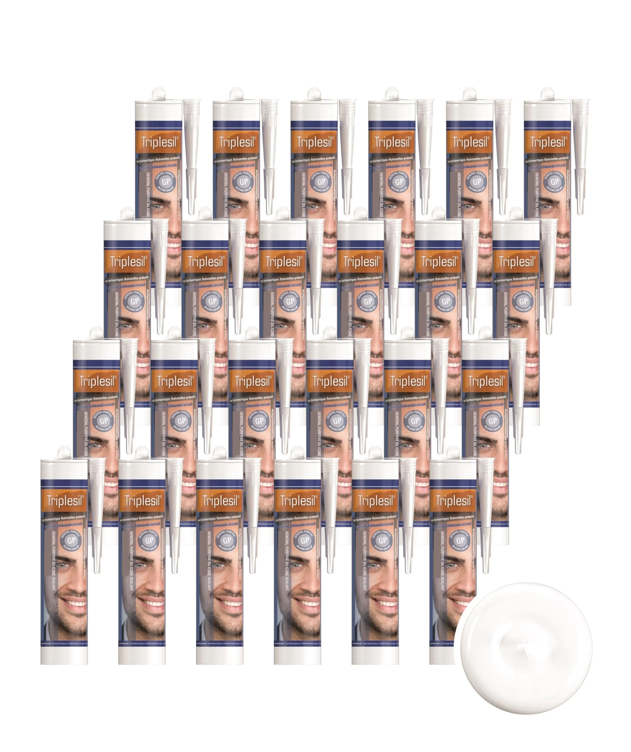 Triplesil Premium Sanitär Silikon 24 x 310 ml weiß – Silikon Dichtstoff für Bad, Küche & Fenster – Wasserdicht – Silikon zum Abdichten Innen & Außen –UV Fugensilikon (24x white)