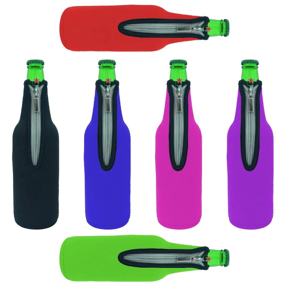 4 Stück Koozies Thermohülle Isoliertasche Hülle Tasche für Flasche 520 ml (17,6 oz) aus Neopren mit Reißverschluss hält Ihre Getränke länger kalt 6 Colors