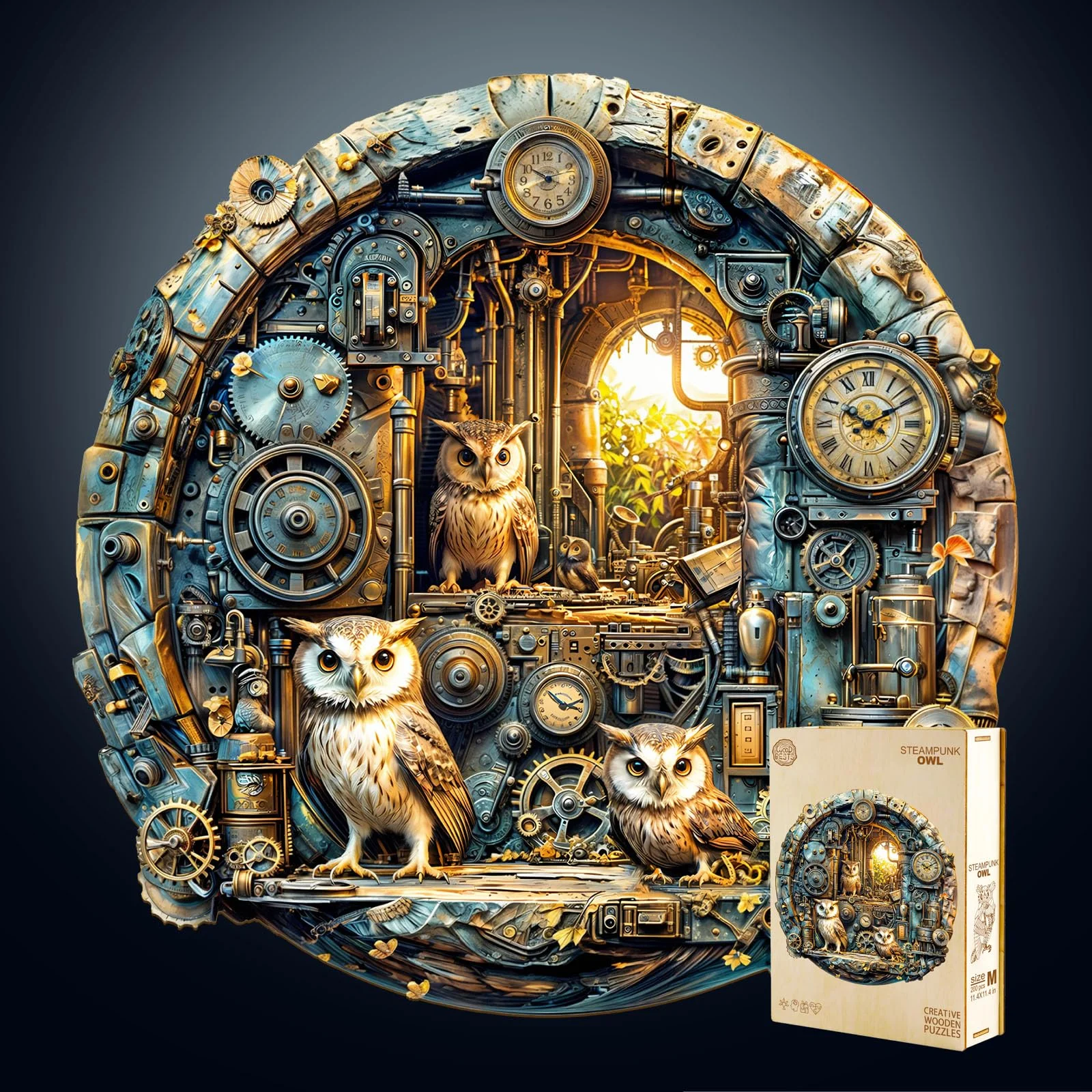 KaayeeWood Holzpuzzle Erwachsene,Steampunk-Eule Holzpuzzle,Wooden Puzzle Mit Geschenkbox,Unregelmäßige Einzigartige Puzzle, Holz Puzzle Geschenke für Erwachsene 14+(300 Stück,34 * 33.9cm)