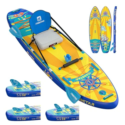 iTAOSTAR Journey 86cm/89cm Aufblasbares Stand Up Paddle Borad mit Sitz, Extrabreit Inflatable Paddling Board für Anfänger, Aufblasbare SUP Board mit Komplettes Zubehör Allround Surfbrett für Yoga