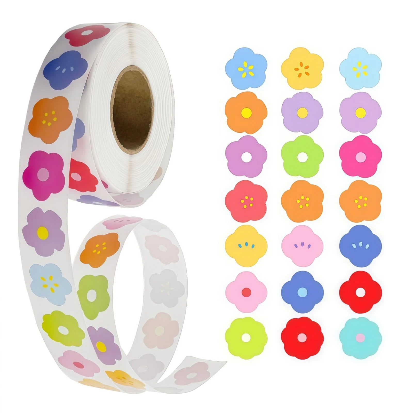 Tonsmile Mini Blumen Sticker, 1000 Stück Bunte Blumen Aufkleber mit 21 Designs - Kleine Aufkleber für Trinkflaschen, Laptop, Koffer, Fahrrad