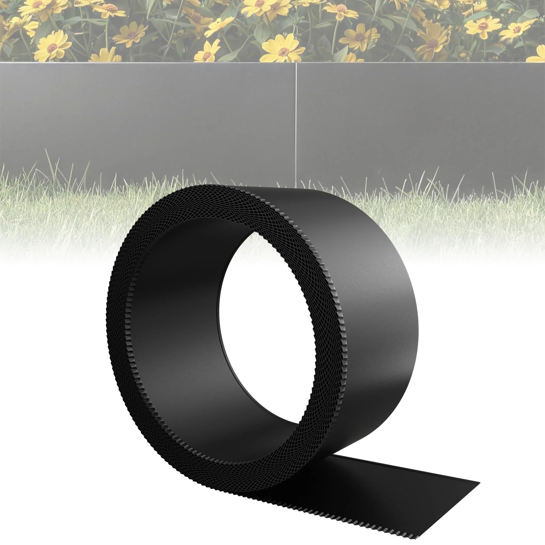ACXIN 20M Flexible Metall Beeteinfassung 15cm Hoch, Schwarz Verzinkte Rasenbegrenzung, Vielseitig als Mähkante, Baumring und Mulchkante, Schnell Installierbar