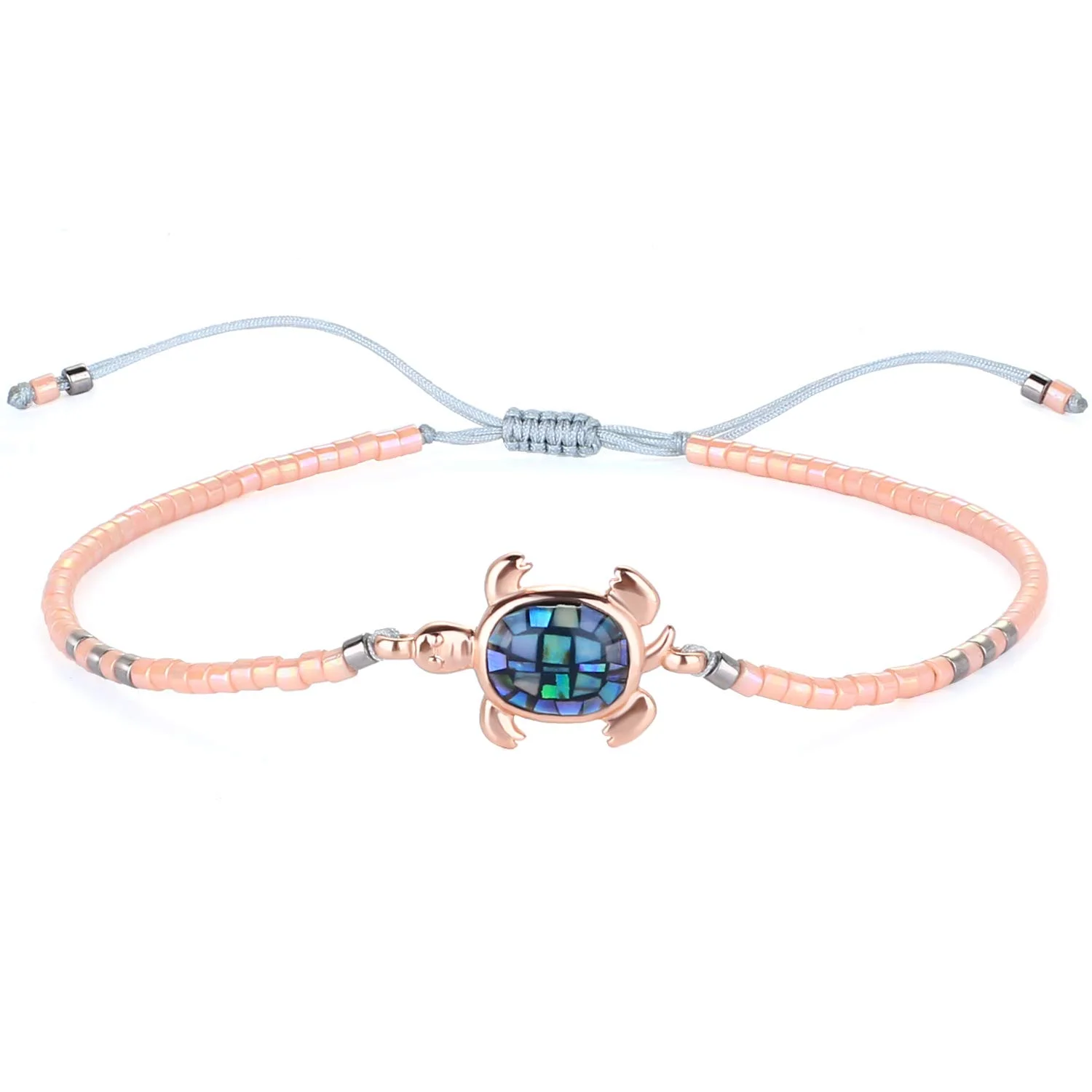 KELITCH Abalone Muschel Perlenarmband Verstellbare Schildkröte Anhänger Rocailles Wickelarmband Freundschaft Armreifen Schmuck
