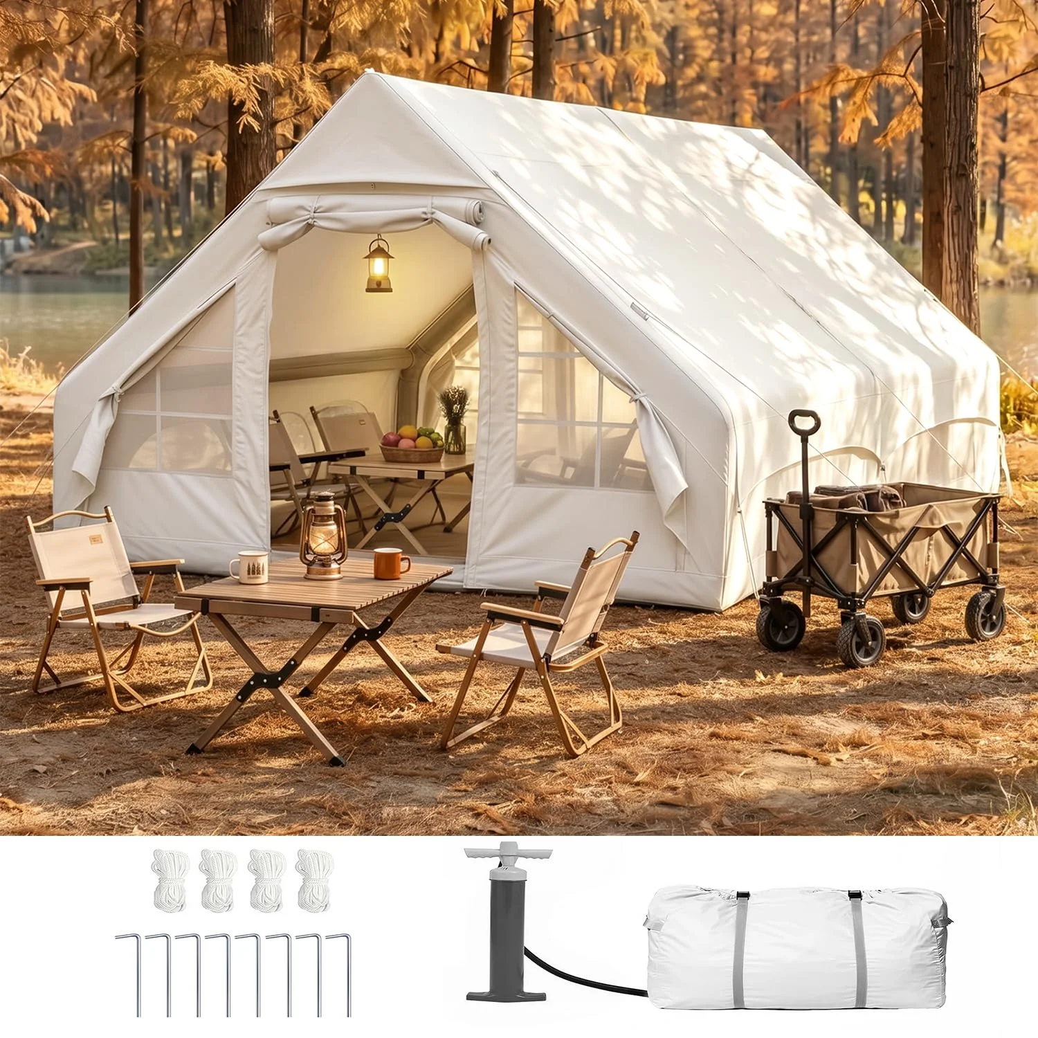 Hawthyhome Aufblasbares Zelt 3x4m, Campingzelt für 4-8 Per mit Luftpumpe aus Wasserdichtem Oxford-Stoff für Jahreszeiten, Schneller Aufbau Luftzelte