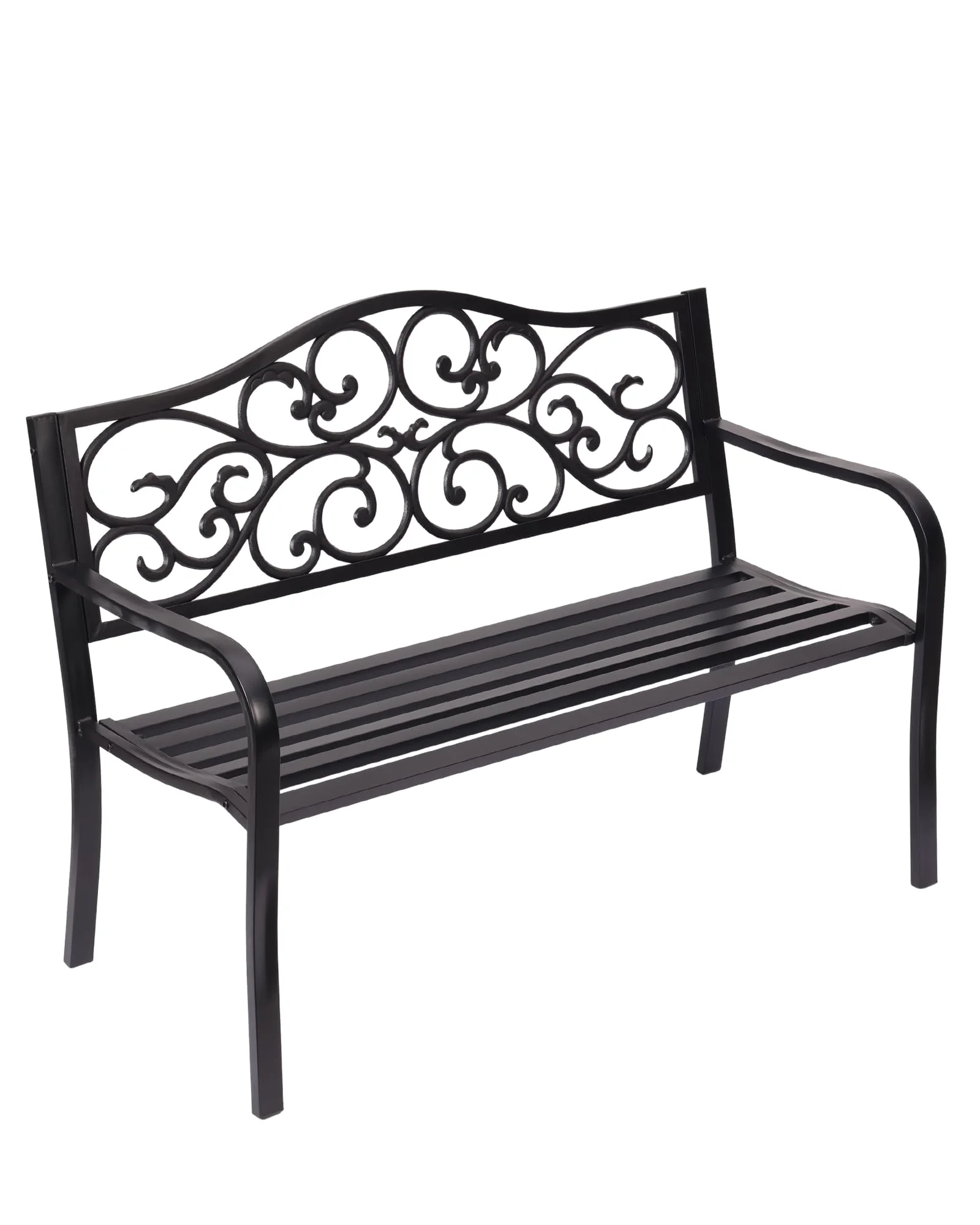Roomark Gartenbank Metall wetterfest, 2-3 Sitzer Parkbank aus Gusseisen bis 240kg belastbar, Sitzbank mit Rückenlehne & Blumenmuster für Garten, Balkon & Terrasse, 128cm Breit, Schwarz