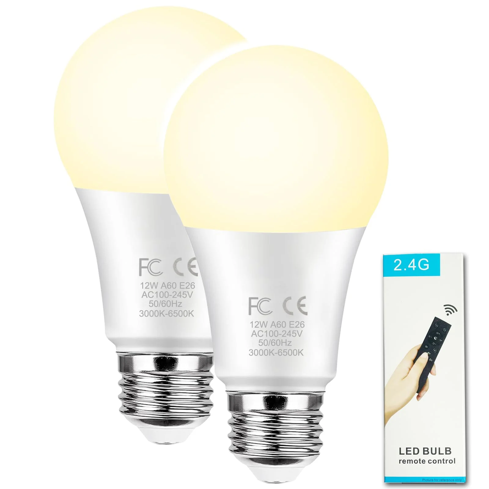 GRV 12W A60 Smarte Glühbirne mit einer 2.4GHz Fernbedienung,Farbwechsel Led Glühbirne, Dimmbare 2700-6500K,100W Glühlampe äquivalent,1000LM,E27 Basis, Home Decor,1 Fernbedienung und 2Glühbirne