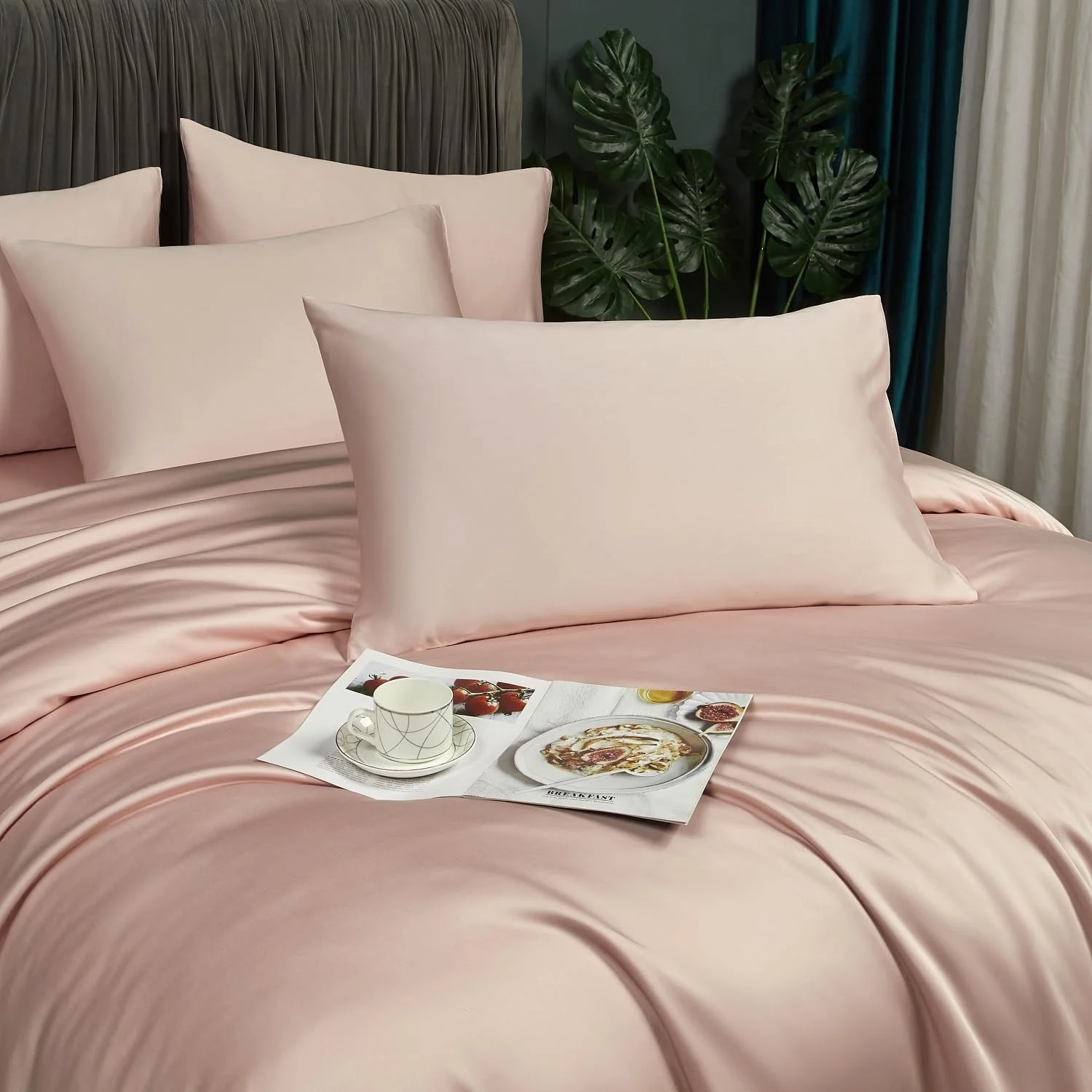 DXHOME Bettwäsche Sommer 200x200cm Rosa Hellrosa Uni Glatt Bambus Bettwäsche-Set Kühlende Weiche Kuschelig und Luxus Lyocell Deckenbezug Luxus Bettbezug mit Reißverschluss und 2 Kissenbezüge 80x80cm