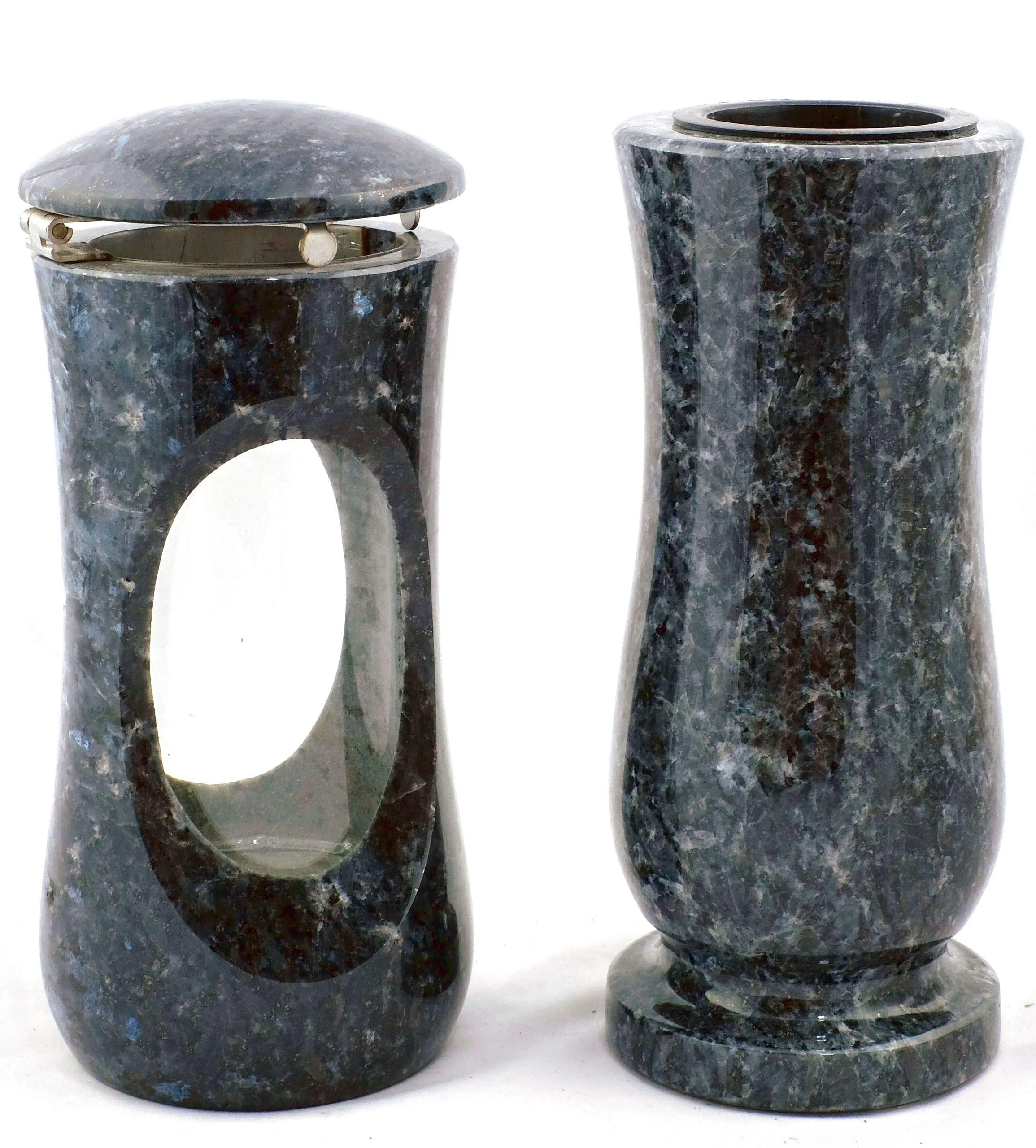 designgrab Set Grablampe Design-Small 27 cm & Vase Taille Medium aus Granit Labrador – glitzernd, klar & modern