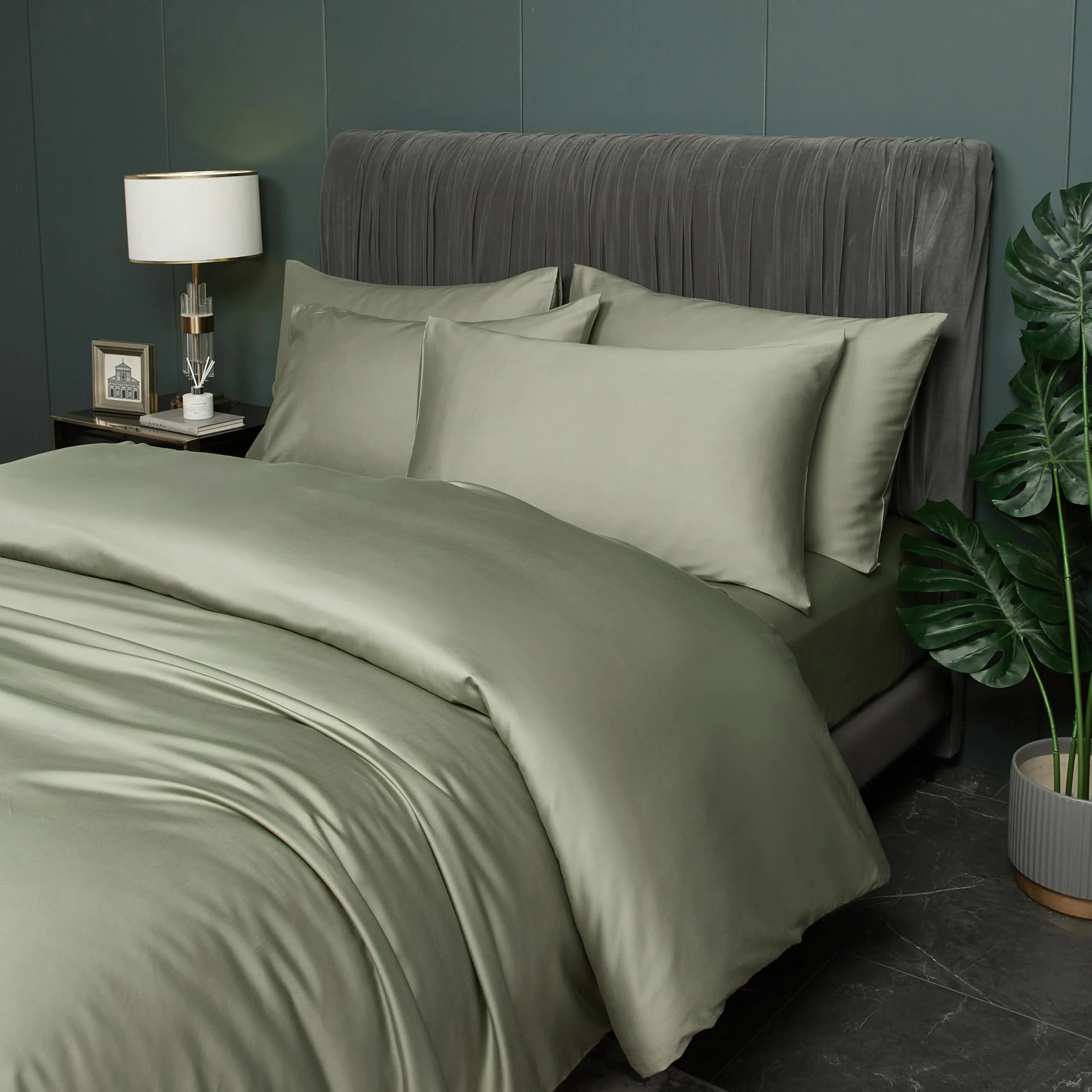 DXHOME Bettwäsche Bambus 155x220cm Salbeigrün Grün Uni 100% Natürlichem Bambus Sommerbettwäsche Luxus Lyocell Kühle Bettbezug-Set Doppelbett Bettbezug mit Reißverschluss und 2 Kissenbezüge 80x80cm