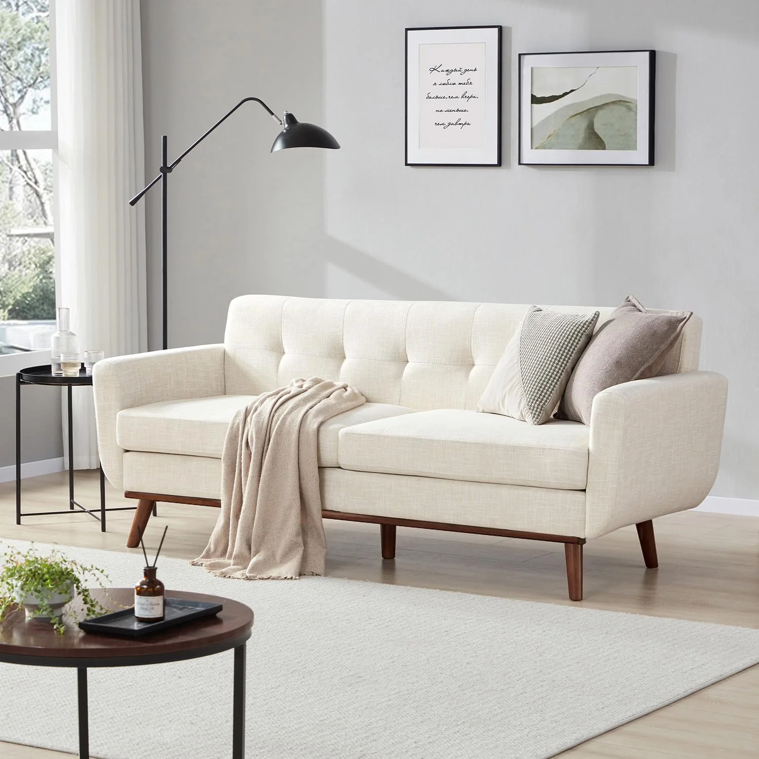 Kingfun Sofa 3-Sitzer Modernes Kleines Sofa 196 cm mit Holzfüßen in Gray, 3 Sitzer XXL Cloud Couch mit Knopfheftung für Wohnzimmer & Schlafzimmer, Big Sofa für Büro & Apartment