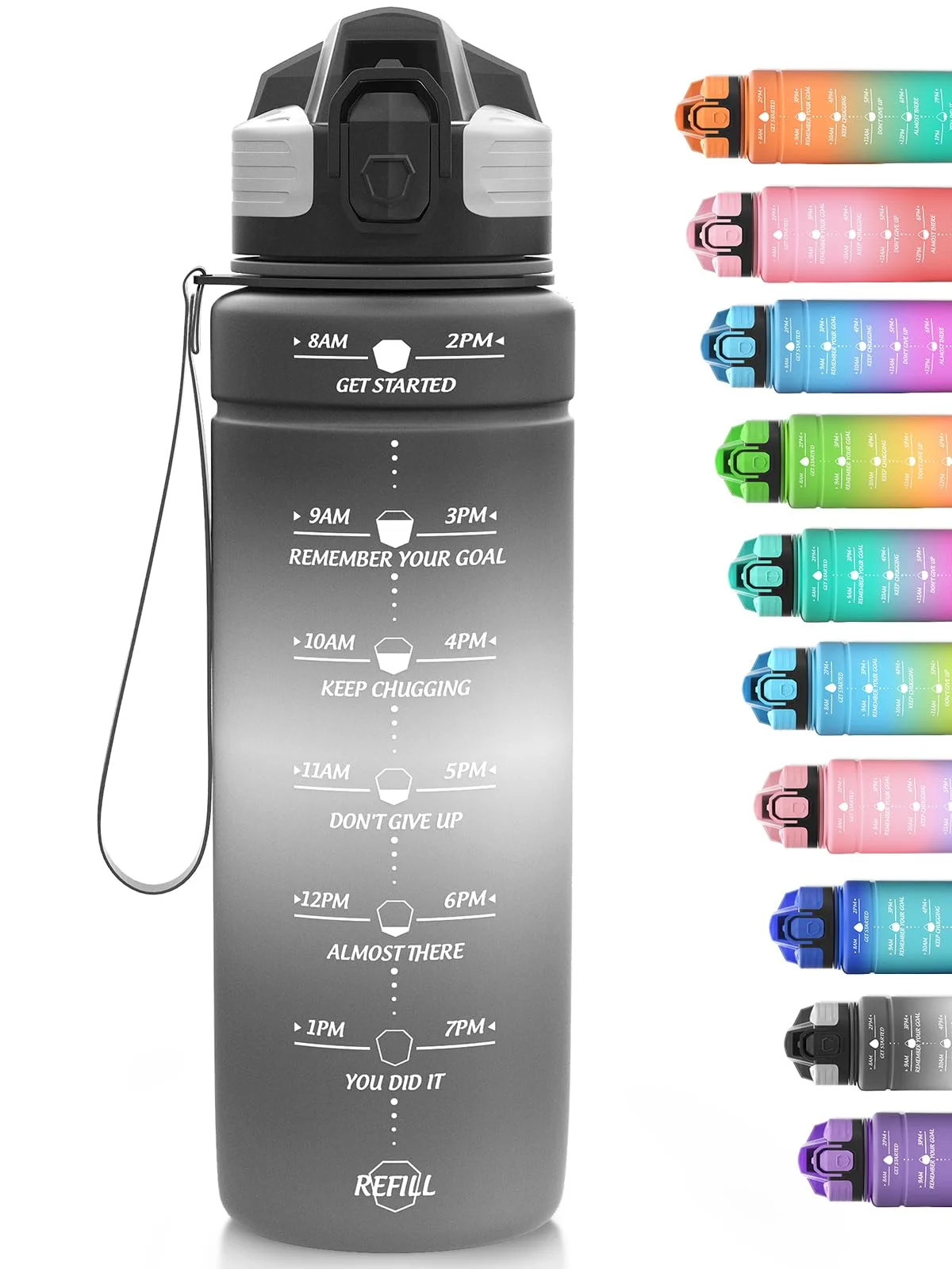 Niggeey Sport Trinkflasche 500ml, 700ml, 1L, 1,5L Trinkflasche Kinder Auslaufsicher, BPA-frei Tritan Motivierende Wasserflasche mit Zeitmarkierung, Sportflasche für Kinder, Schule, Fitness, Gym