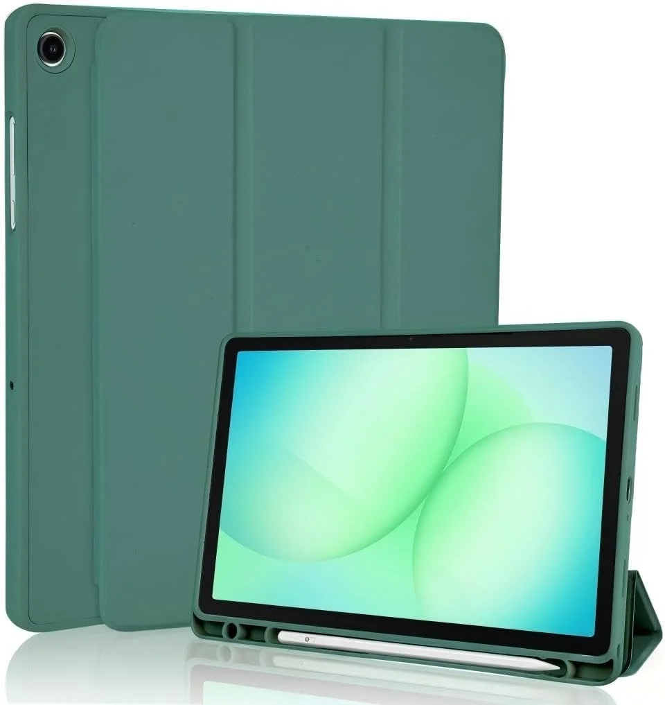Hülle Kompatibel mit Samsung Galaxy Tab A11+ Plus 11 Zoll 2025 / Tab A9+ Plus 2023 Hülle mit Stifthalter, Trifold Ständer Schutzhülle, Auto Schlafen/Wachen, Kiefergrün