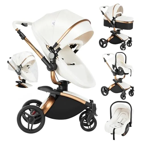 Veitoalioy Kinderwagen 3 in 1, Bequemer Multifunktionaler Kombikinderwagen 3 in 1 Komplettset, Aluminium Hohe Landschaft Babywagen, Faltbarer Kinderwagen Set