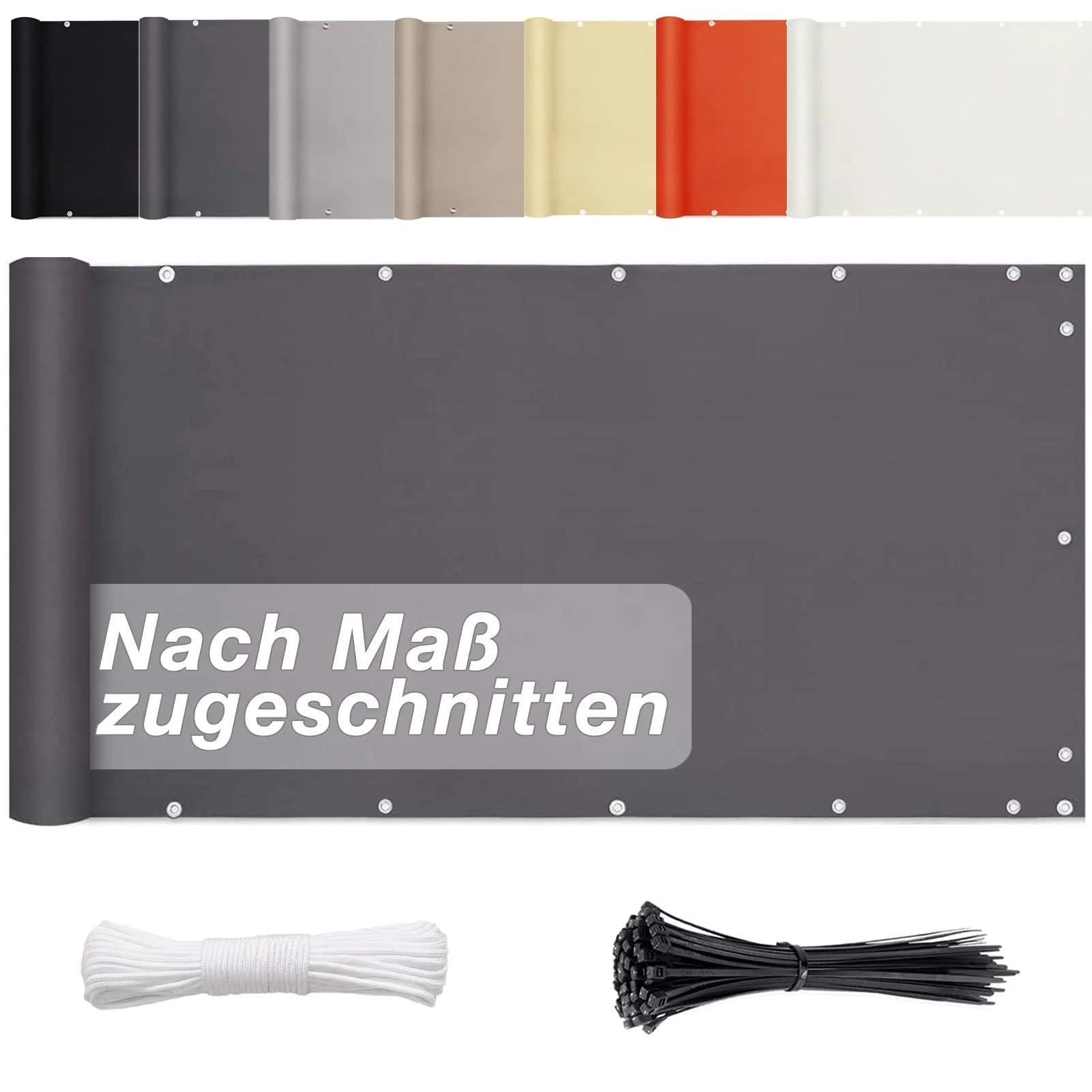 Aiyaoo Sichtschutz Balkon Polyester 60cm x 1600cm- Blickdichte Balkonumspannung WitterungsbestäNdig Und Wasserabweisend, Robuste Blend, Deko für Balkongeländer, Terrasse & Garten - Anthrazit