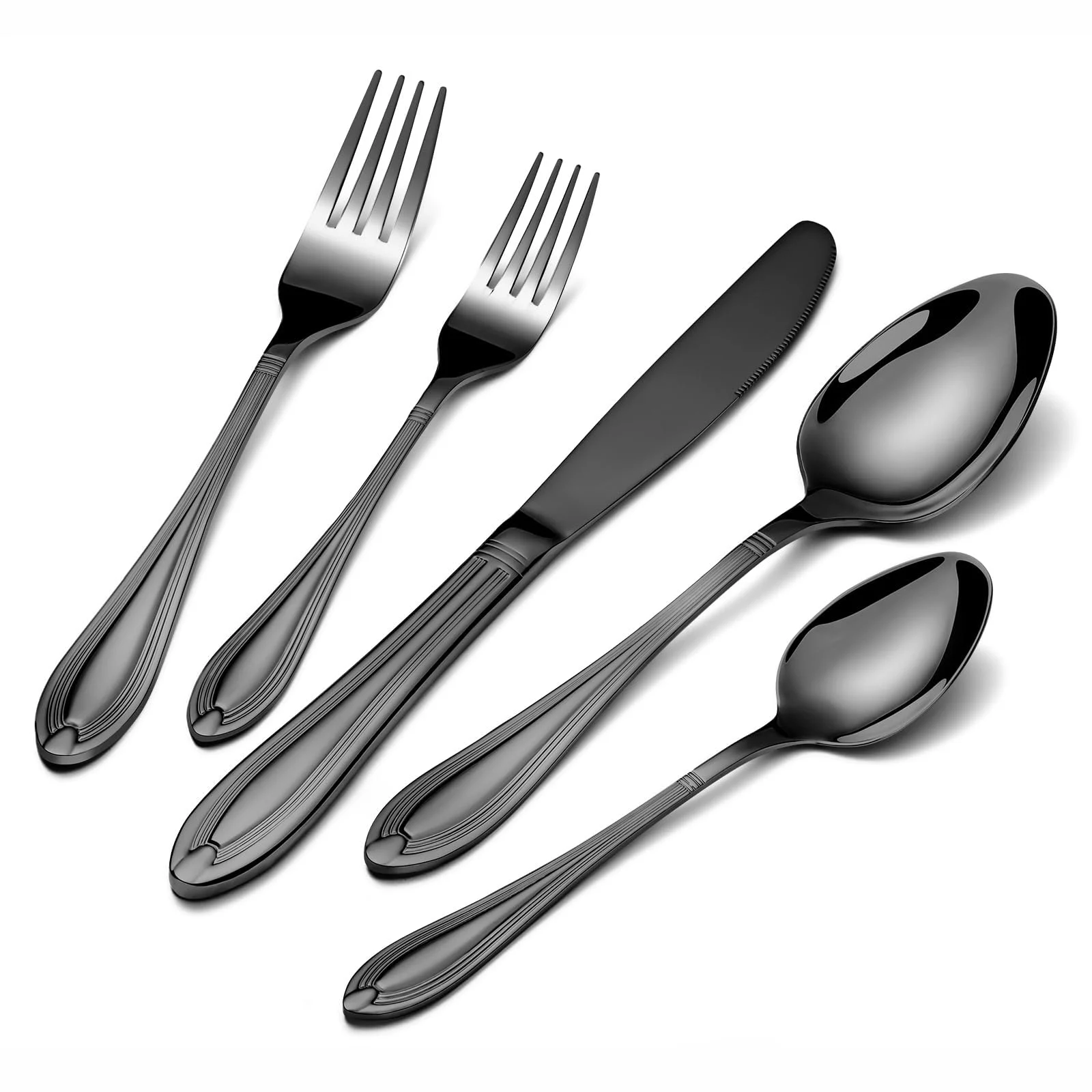 univionlions Besteckset für 4 Personen- 20 teiligs Polierte Besteckset Elegantes Essbesteck Set Schwarz Hochwertiges EdelstahlBesteck mit Messer Gabel und Löffel für Party Restaurant