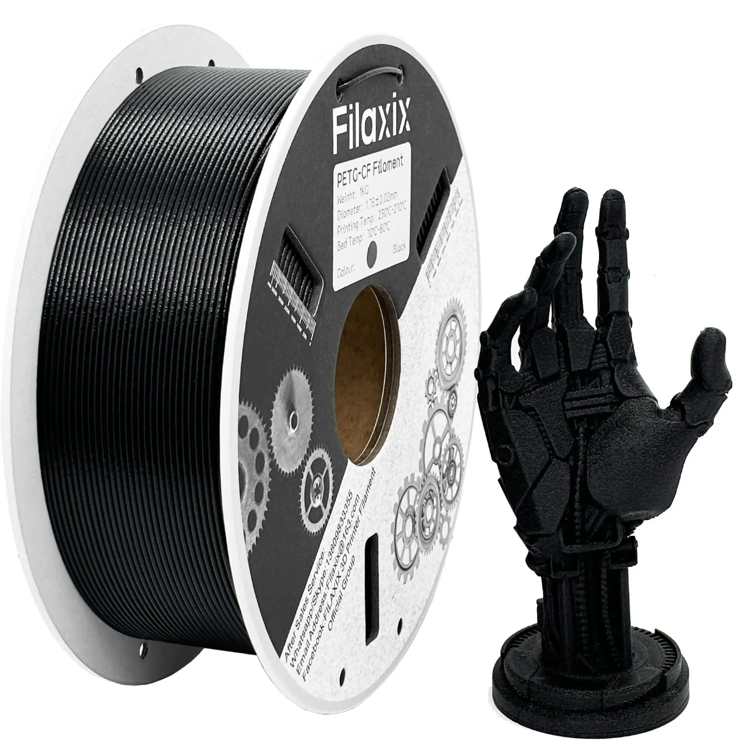 Kohlefaser-PETG-Filament 1,75 mm, PETG CF 3D-Druckerfilament, kompatibel mit, Bambu LAB, QIDI MAX3, Prusa MK4, FLASHFORGE Adventurer 5M 3D-Drucker, 1 kg,Schwarz