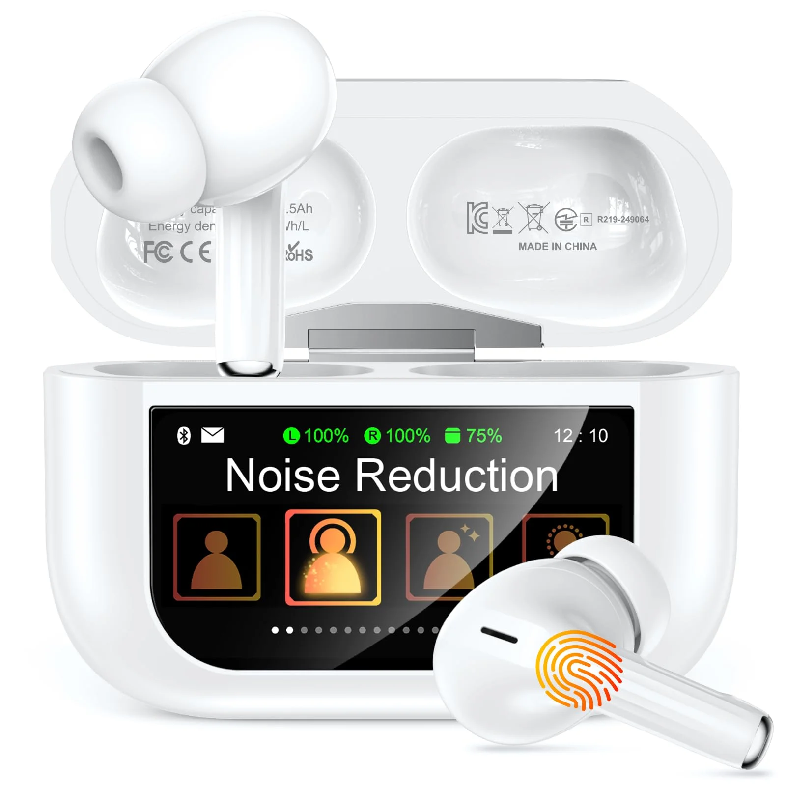 ZZU Kopfhörer Kabellose Bluetooth mit Smart Touchscreen, 48 Std. Laufzeit, Bluetooth 5.4 In-Ear Ohrhörer mit ANC & ENC Geräuschunterdrückung, 5 EQ-Modi, HiFi Stereo, IPX7 Wasserdicht Weiß
